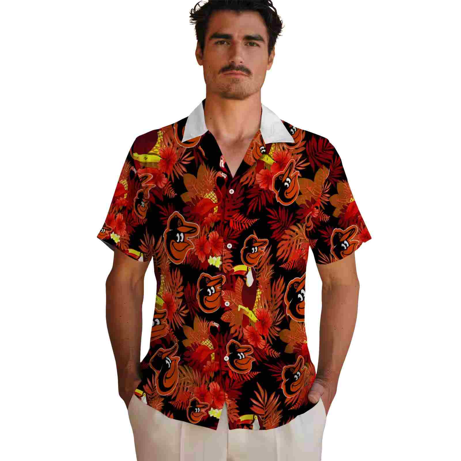 baltimore orioles floral toucan orange red hawaiian shirt fashion forward