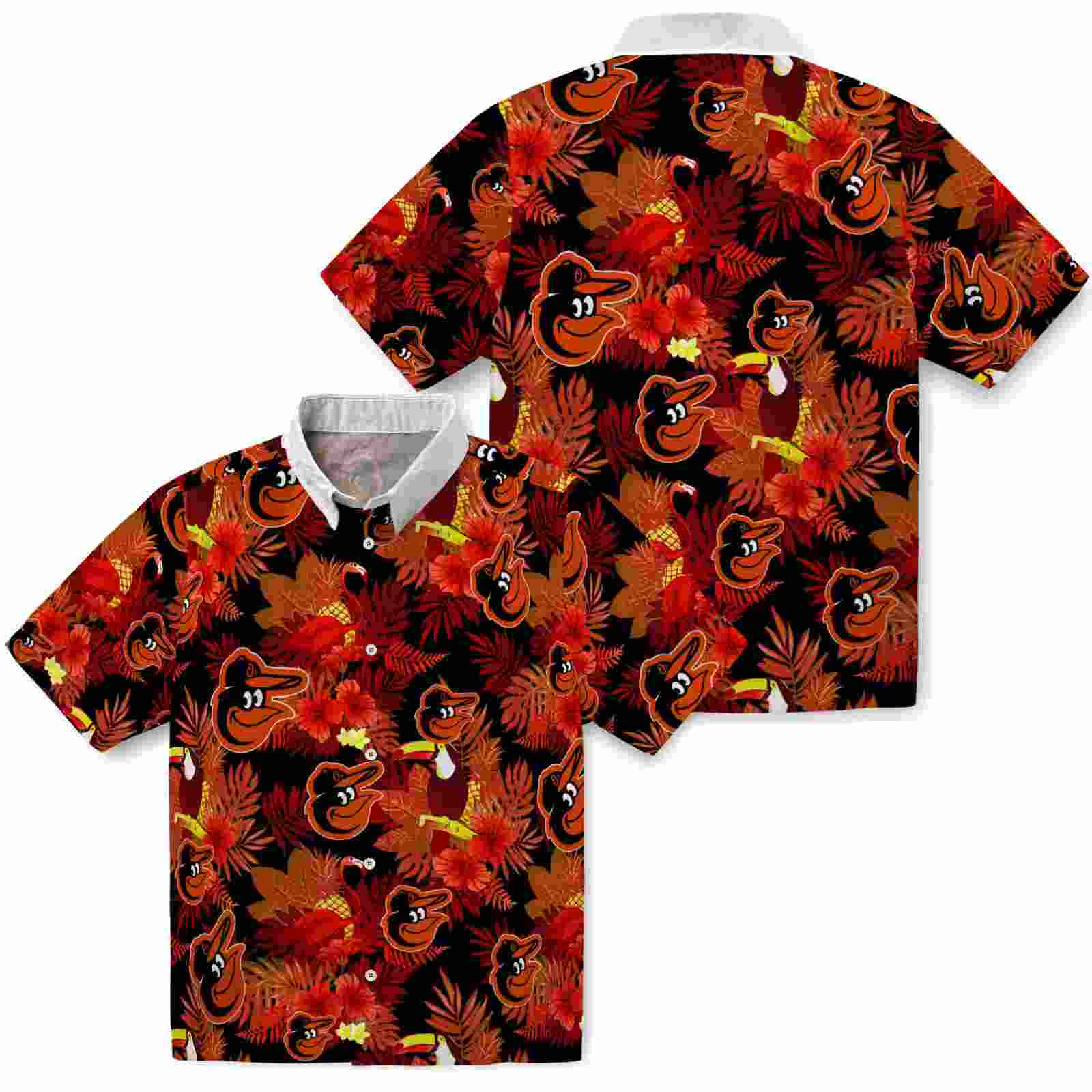 baltimore orioles floral toucan orange red hawaiian shirt high quality