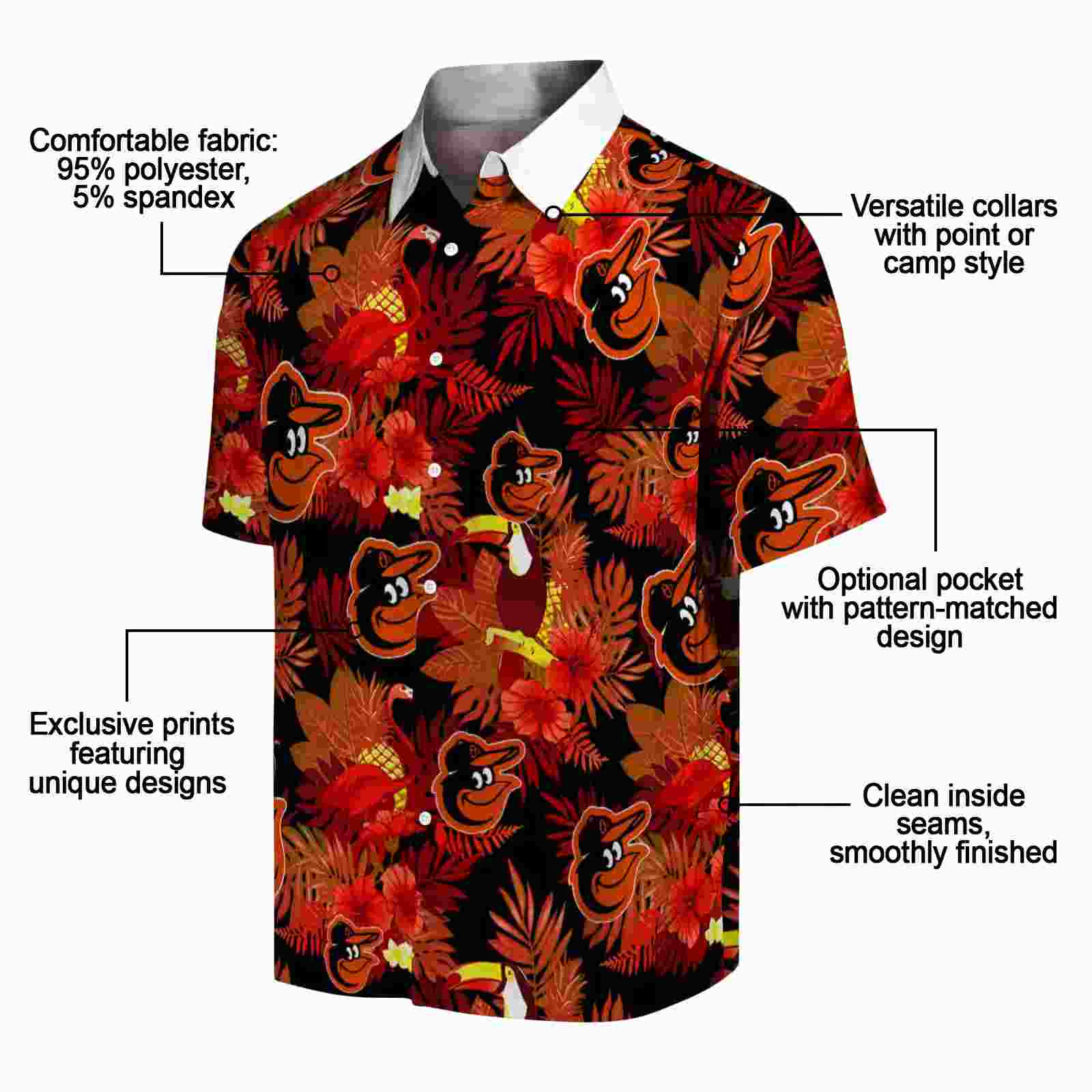 baltimore orioles floral toucan orange red hawaiian shirt new arrival