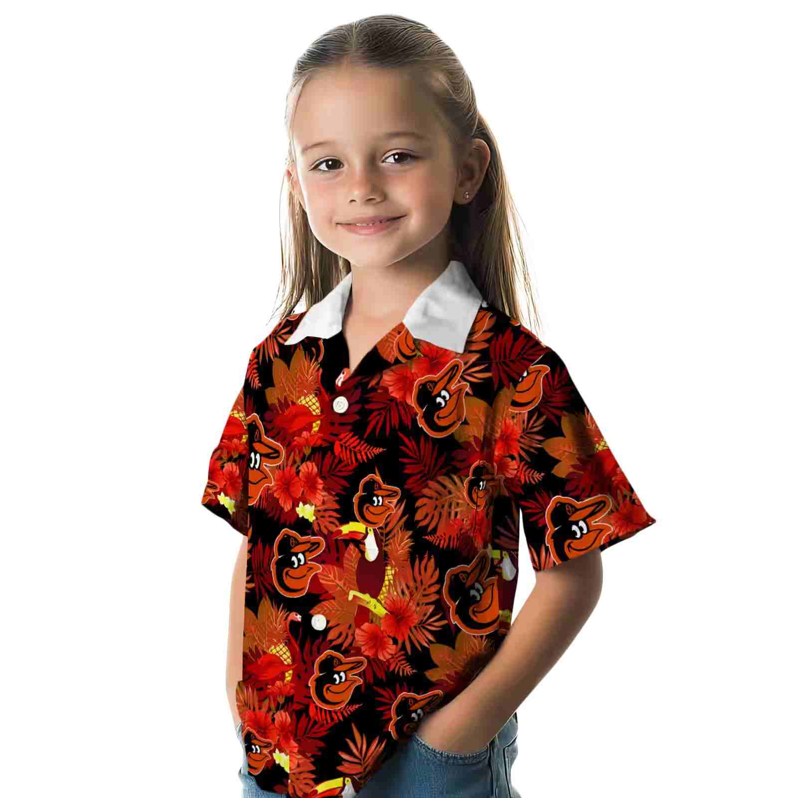 baltimore orioles floral toucan orange red hawaiian shirt premium grade