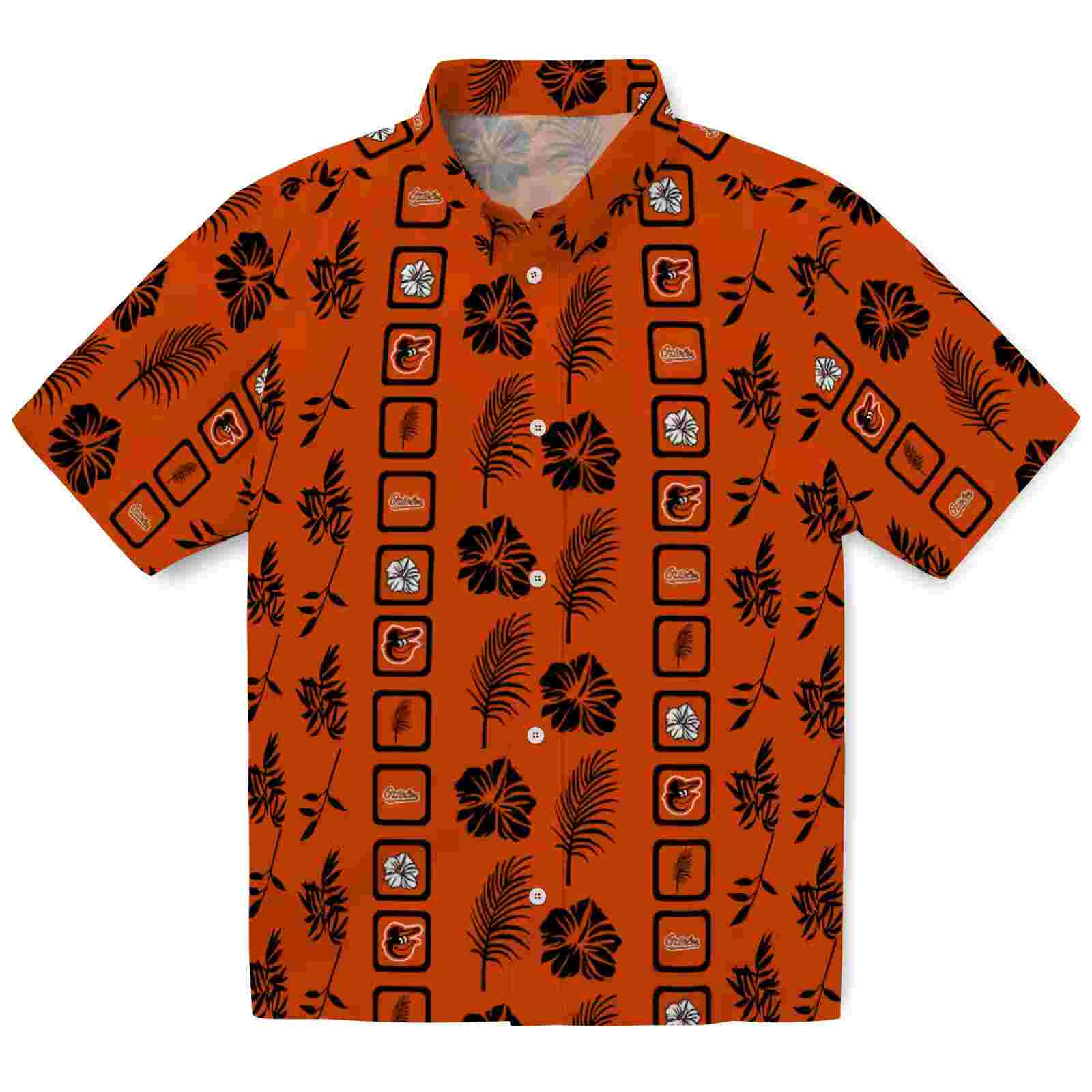 Baltimore Orioles Framed Floral Orange Hawaiian Shirt