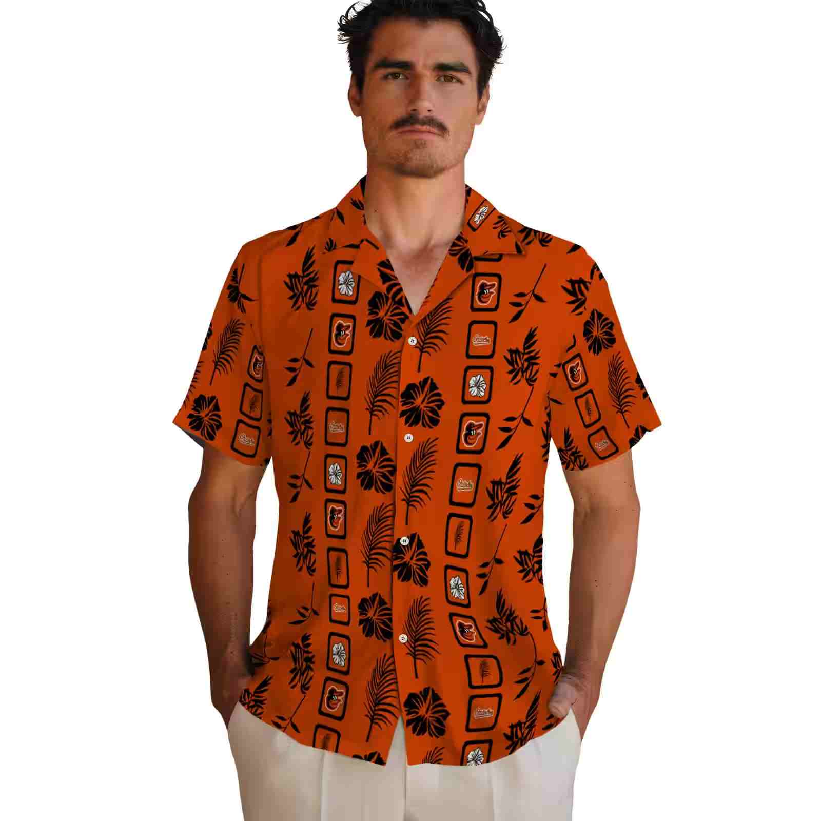 baltimore orioles framed floral orange hawaiian shirt fashion forward