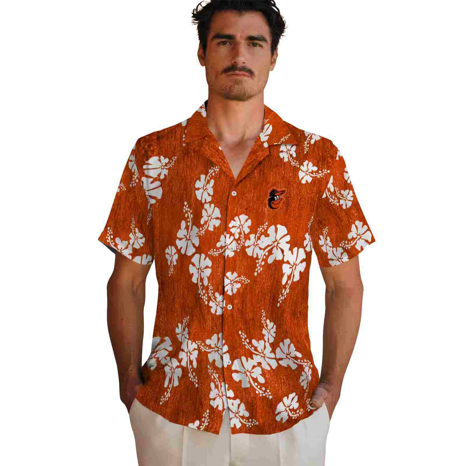 baltimore orioles hibiscus clusters orange hawaiian shirt fashion forward