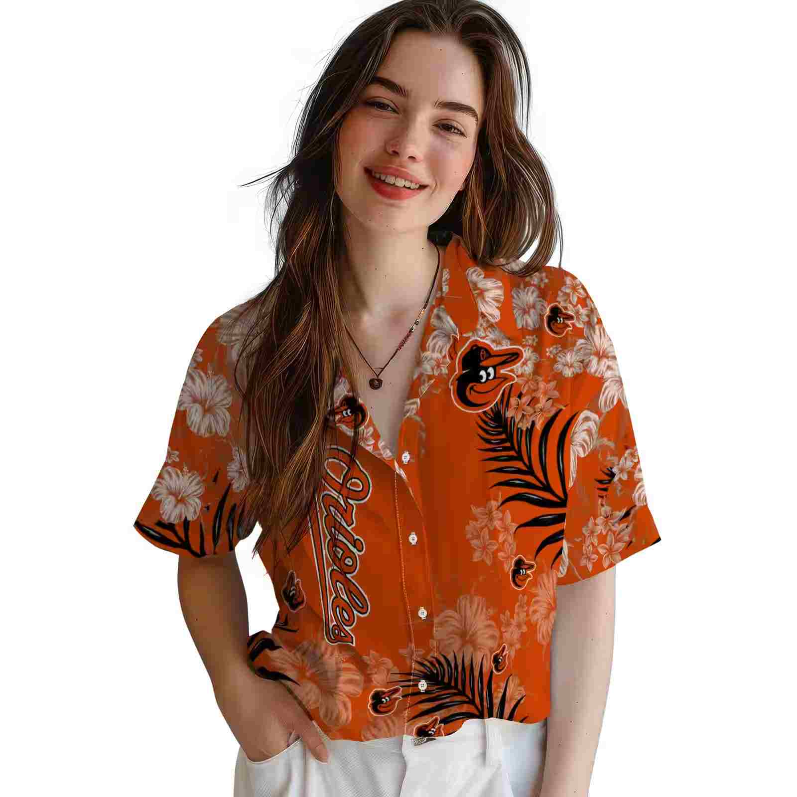 baltimore orioles hibiscus print orange hawaiian shirt latest model