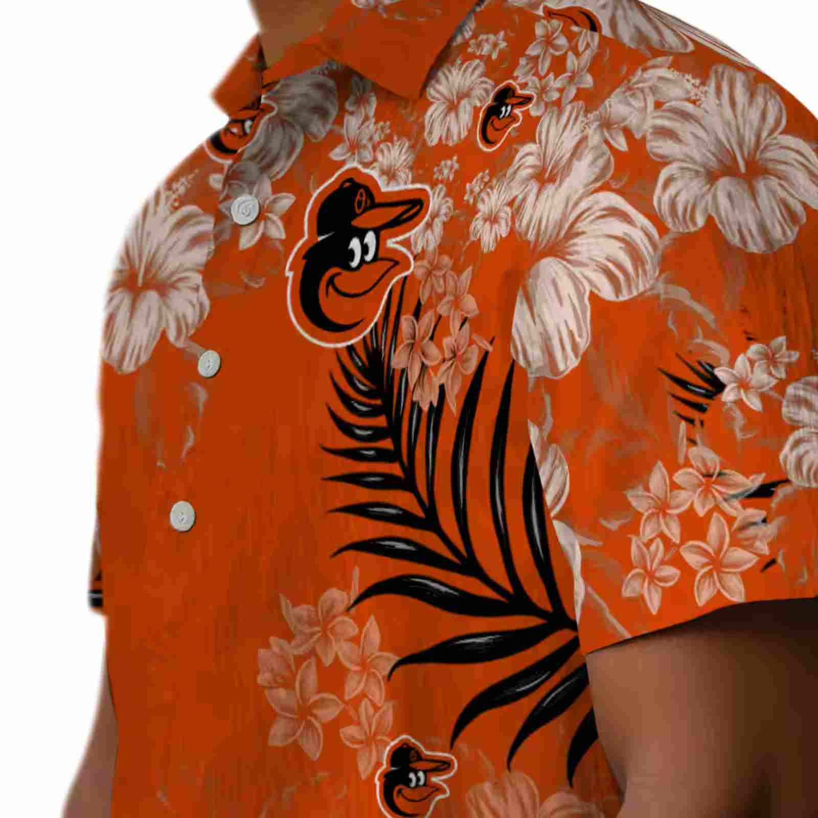 baltimore orioles hibiscus print orange hawaiian shirt trendy