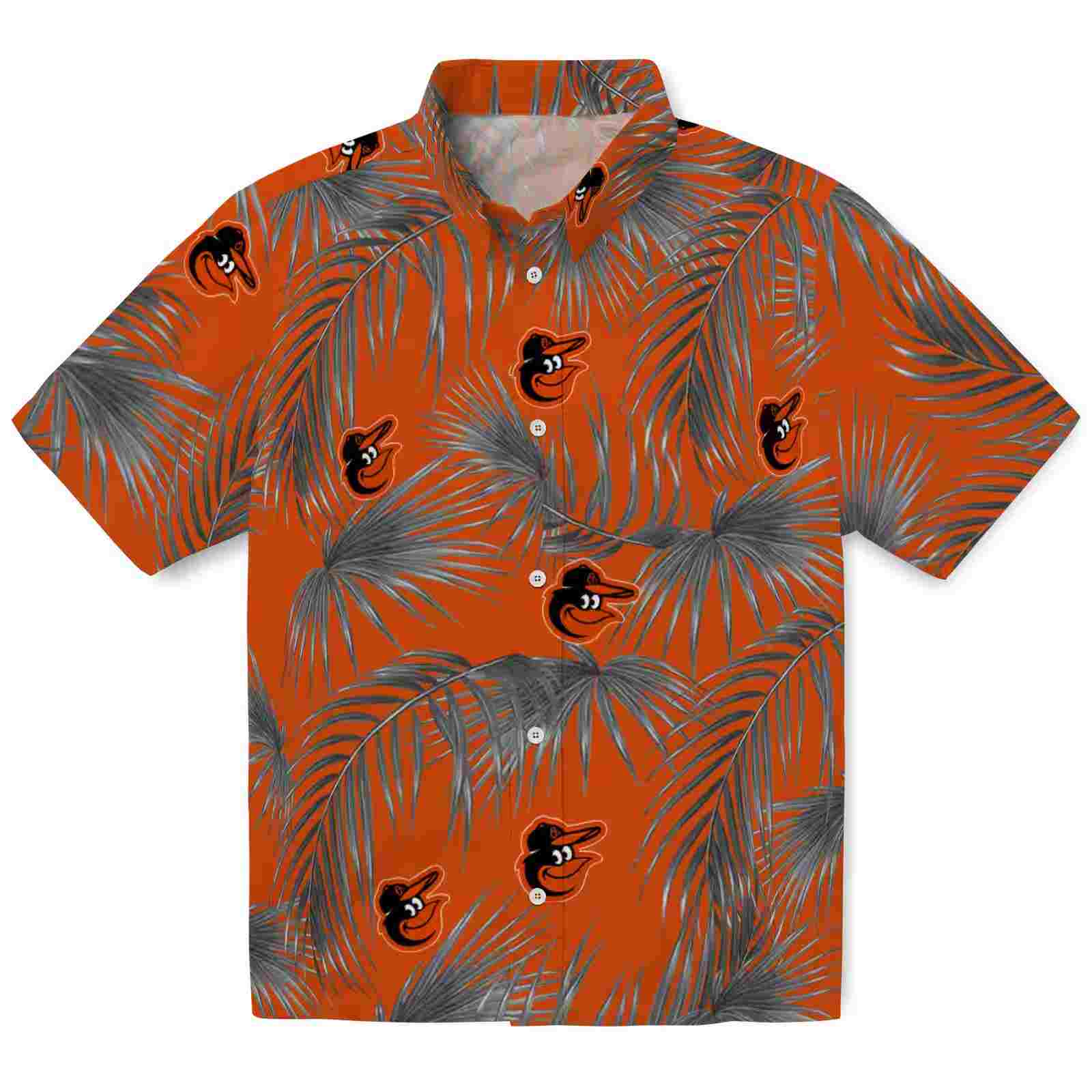 Baltimore Orioles Leafy Palms Orange Hawaiian Shirt