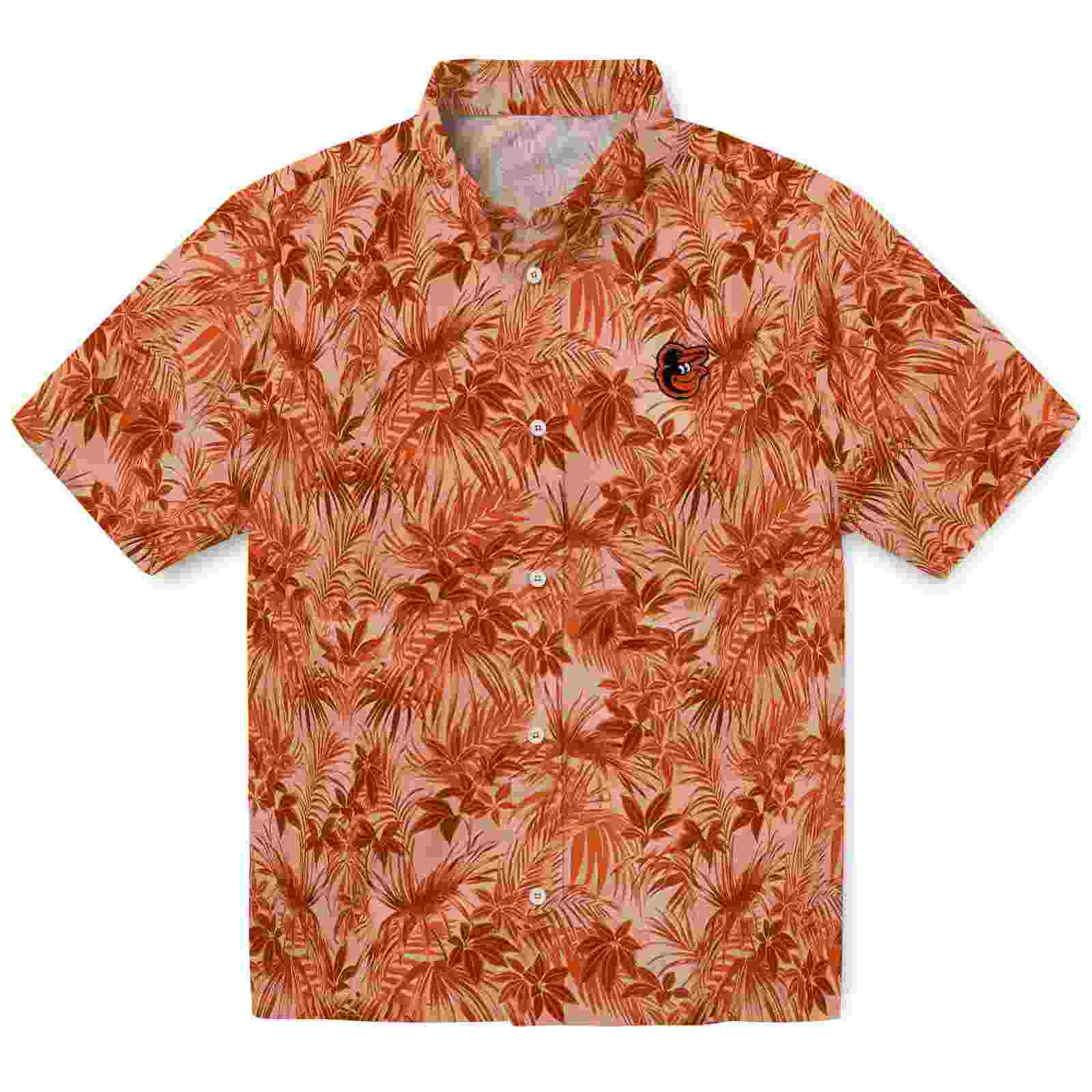 Baltimore Orioles Leafy Pattern Orange Hawaiian Shirt