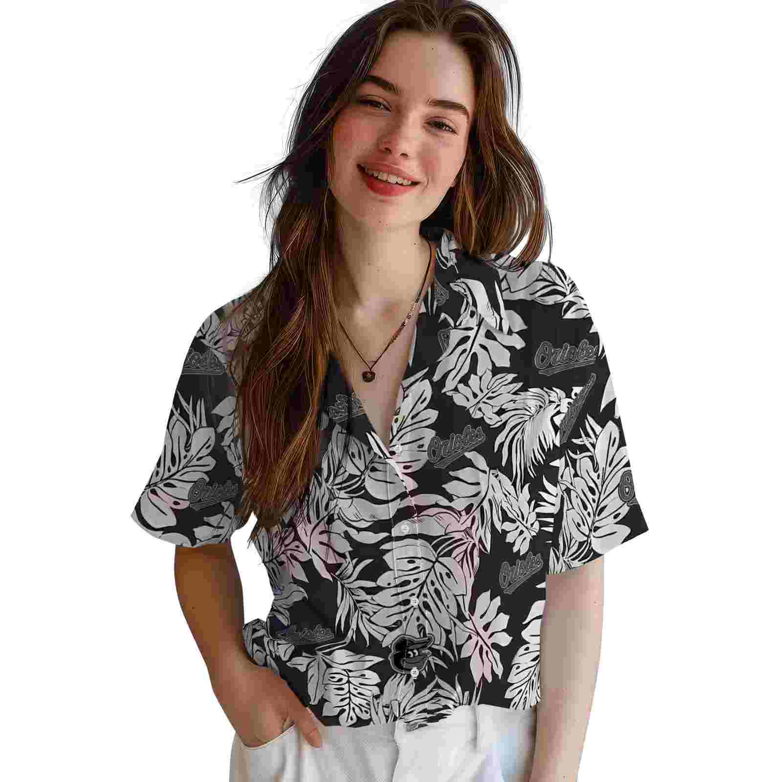 baltimore orioles monstera leaf pattern black hawaiian shirt latest model