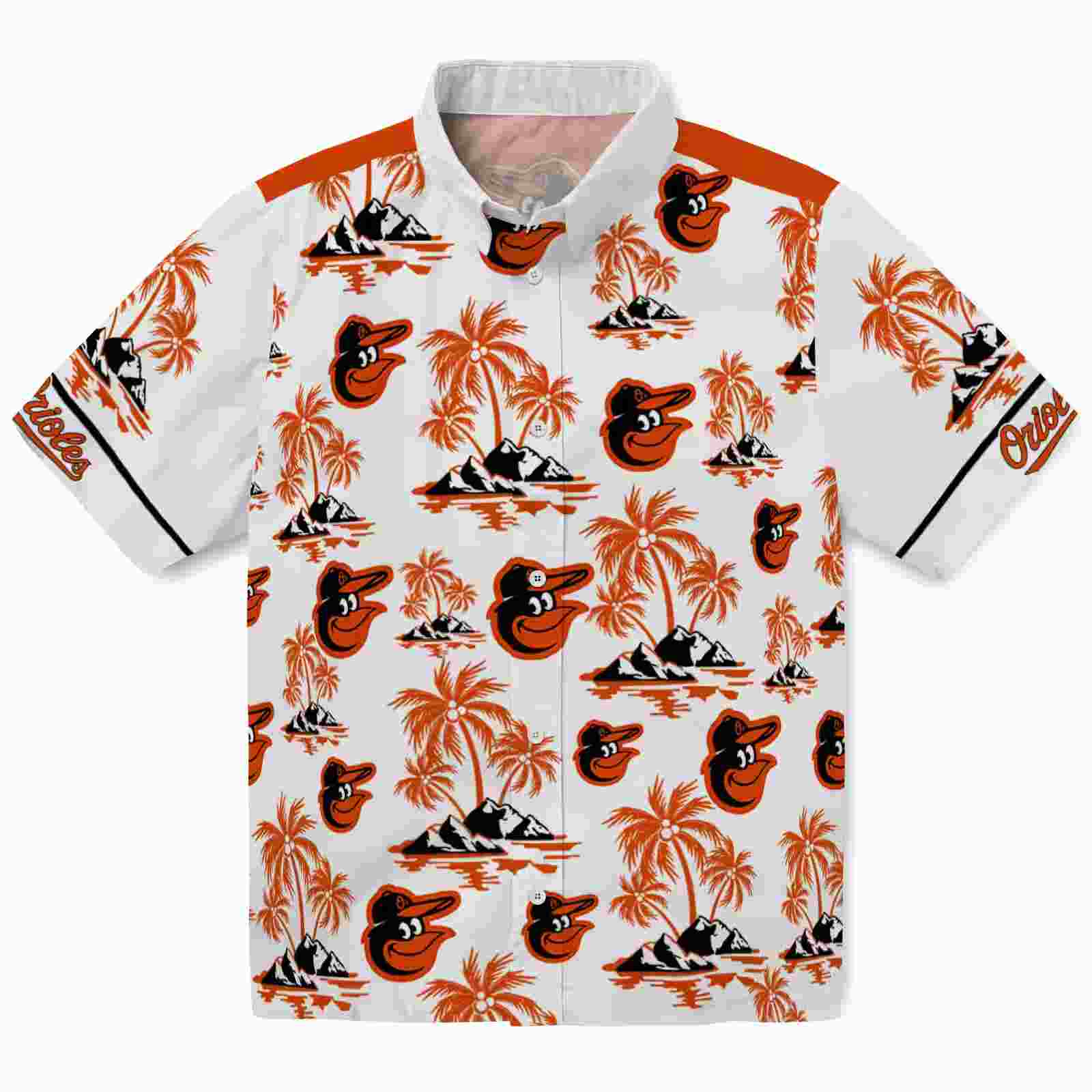 Baltimore Orioles Palm Island Print Orange White Hawaiian Shirt