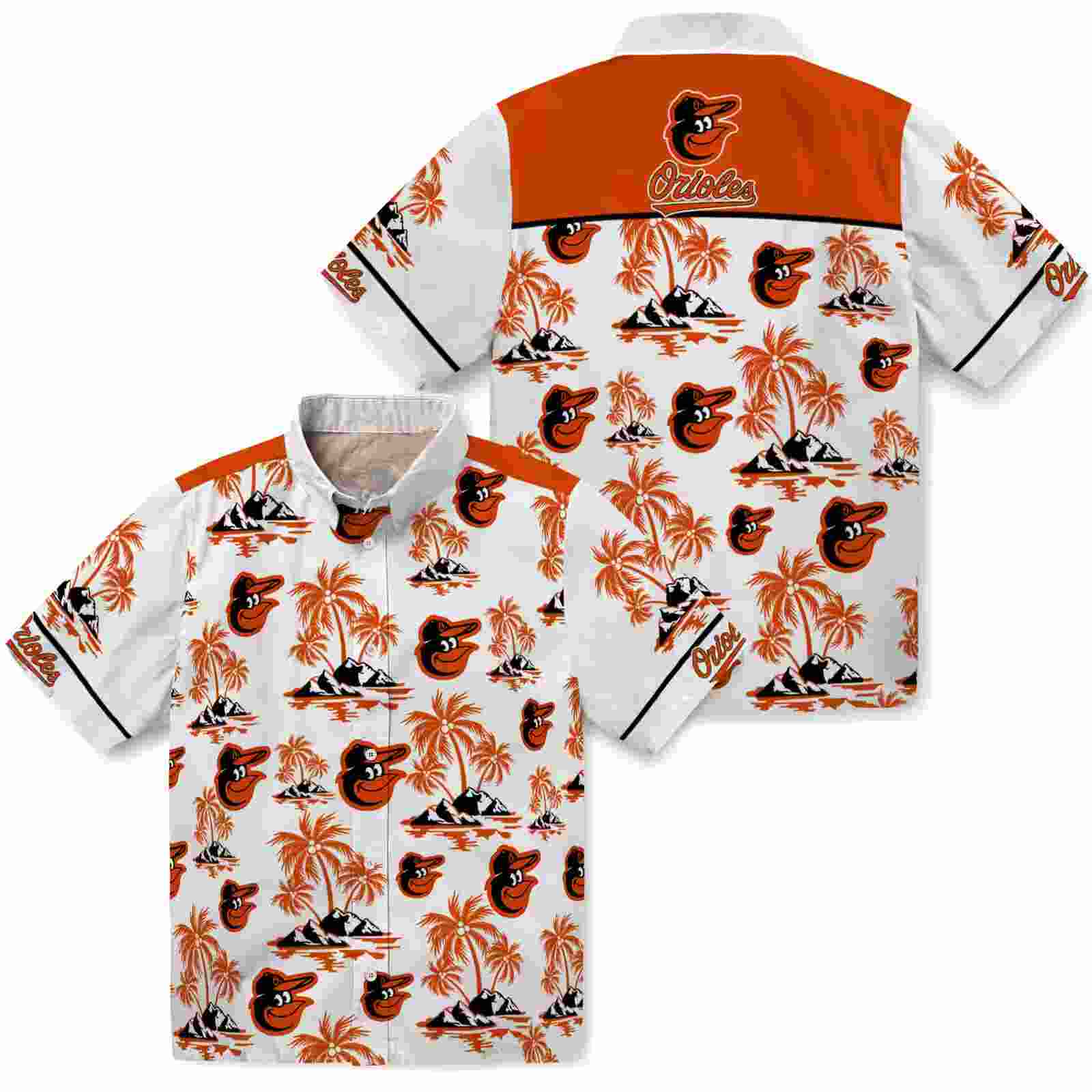 baltimore orioles palm island print orange white hawaiian shirt high quality