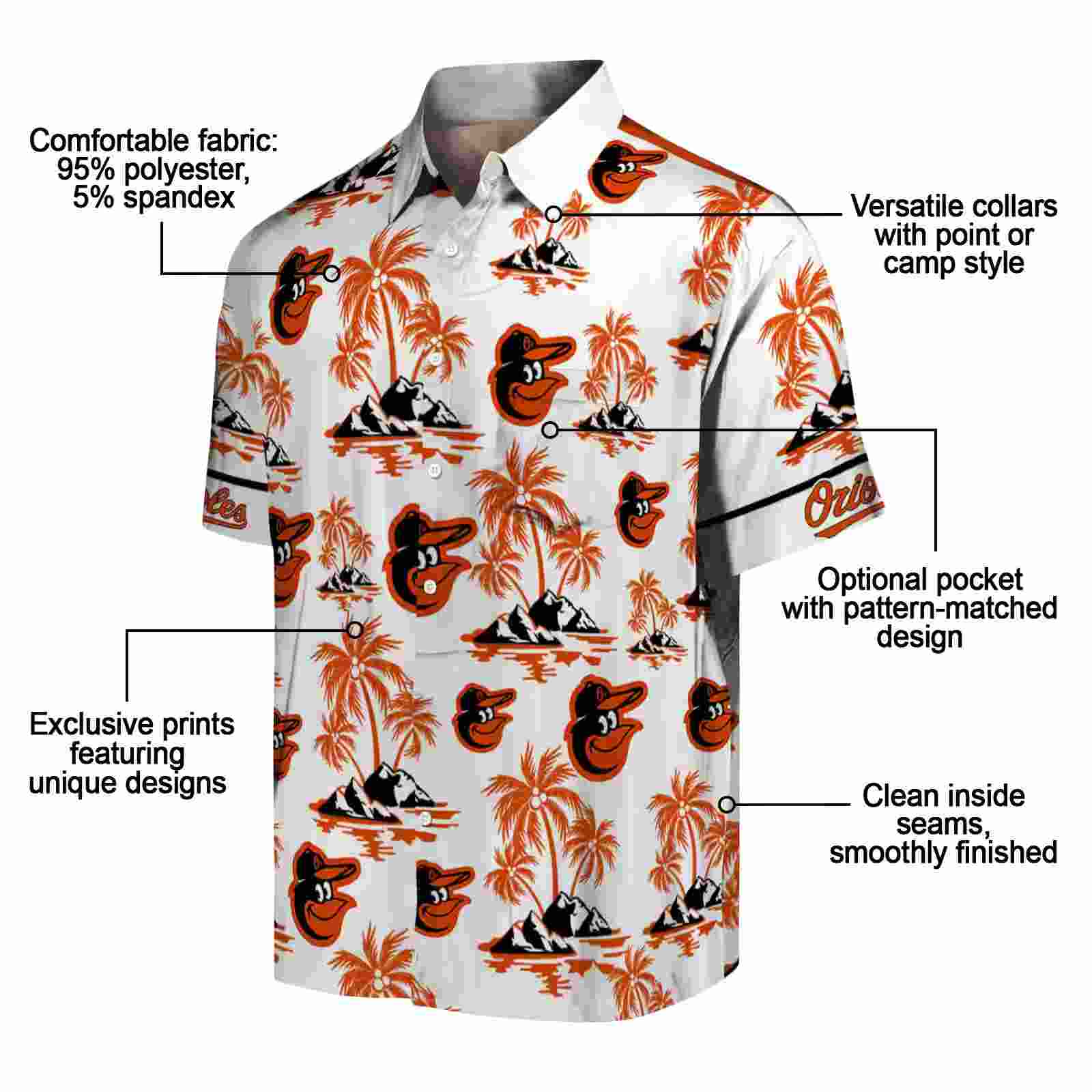 baltimore orioles palm island print orange white hawaiian shirt new arrival