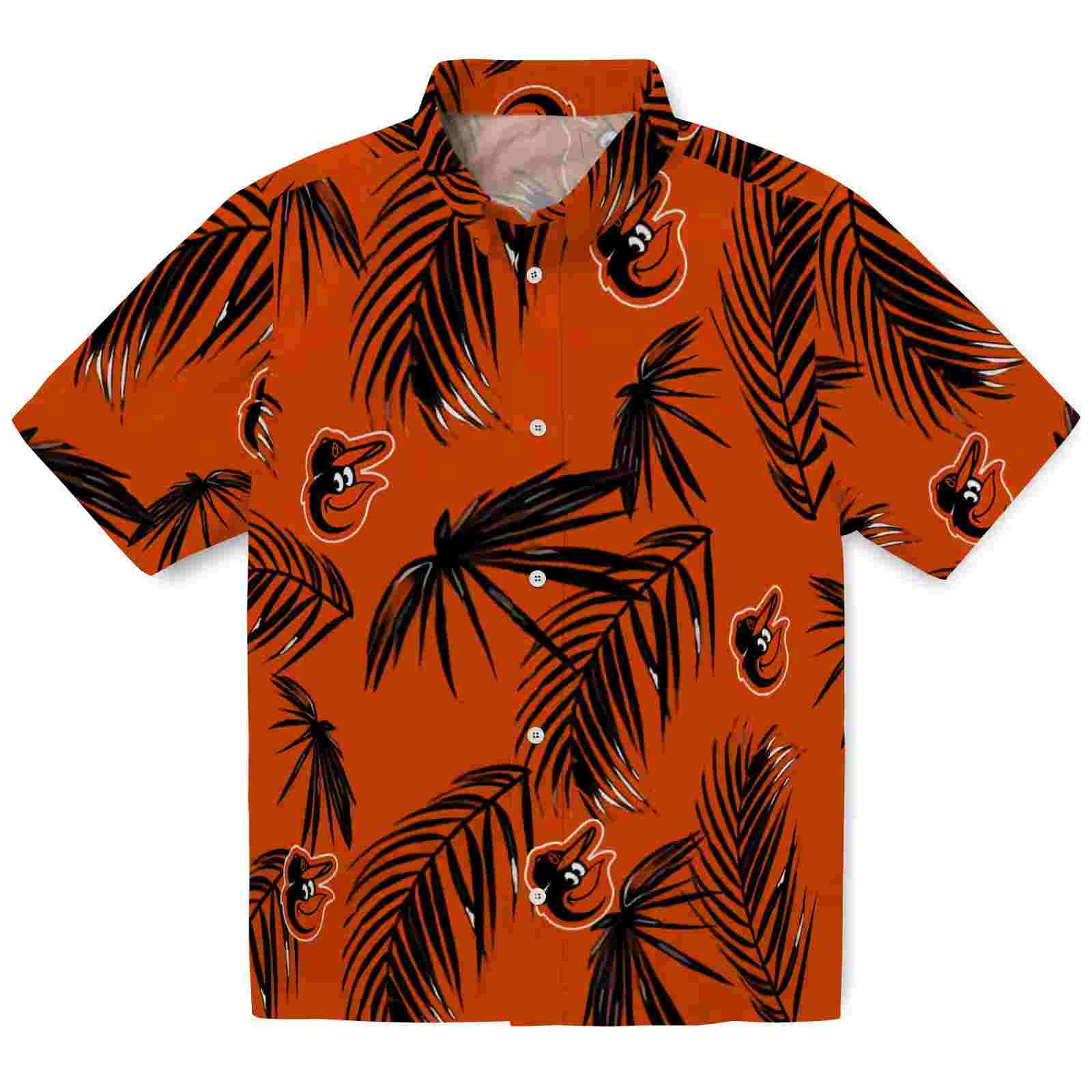 Baltimore Orioles Palm Leaf Orange Hawaiian Shirt