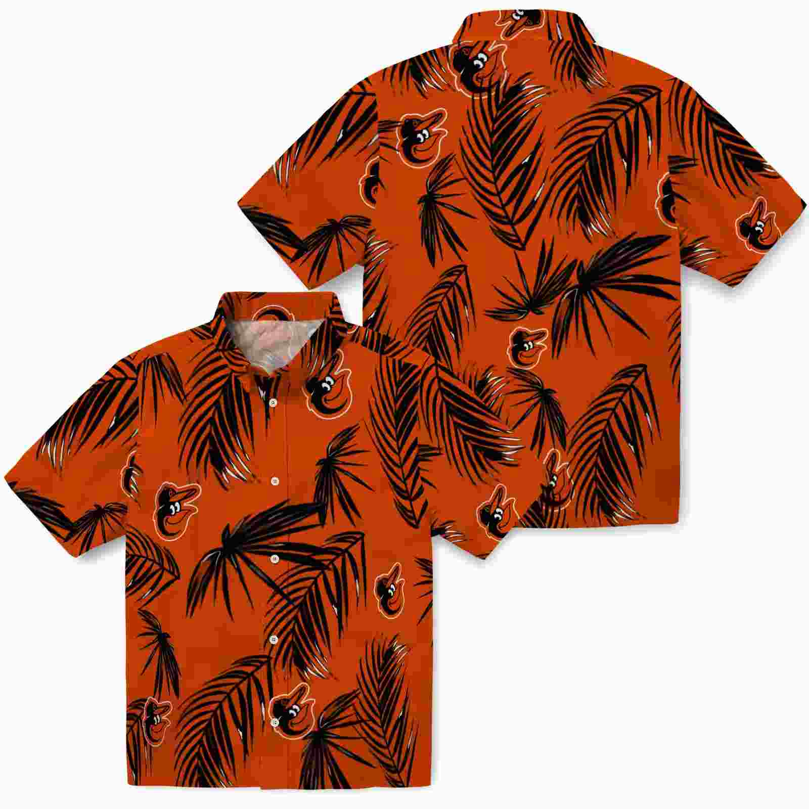 baltimore orioles palm leaf orange hawaiian shirt high quality