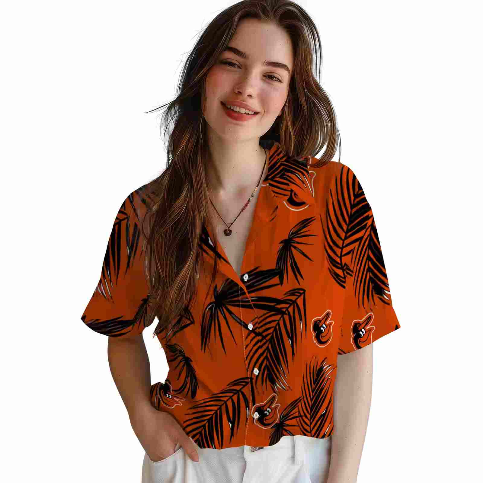 baltimore orioles palm leaf orange hawaiian shirt latest model