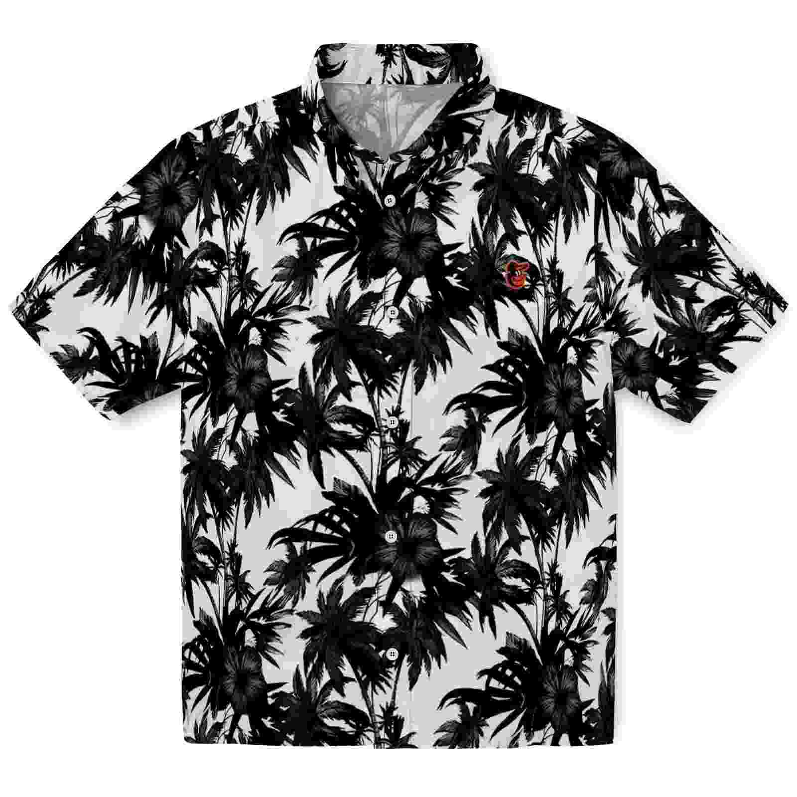 Baltimore Orioles Palm Motifs Black White Hawaiian Shirt