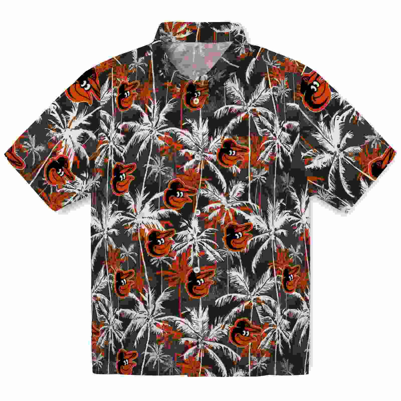 Baltimore Orioles Palm Pattern Orange Black Hawaiian Shirt