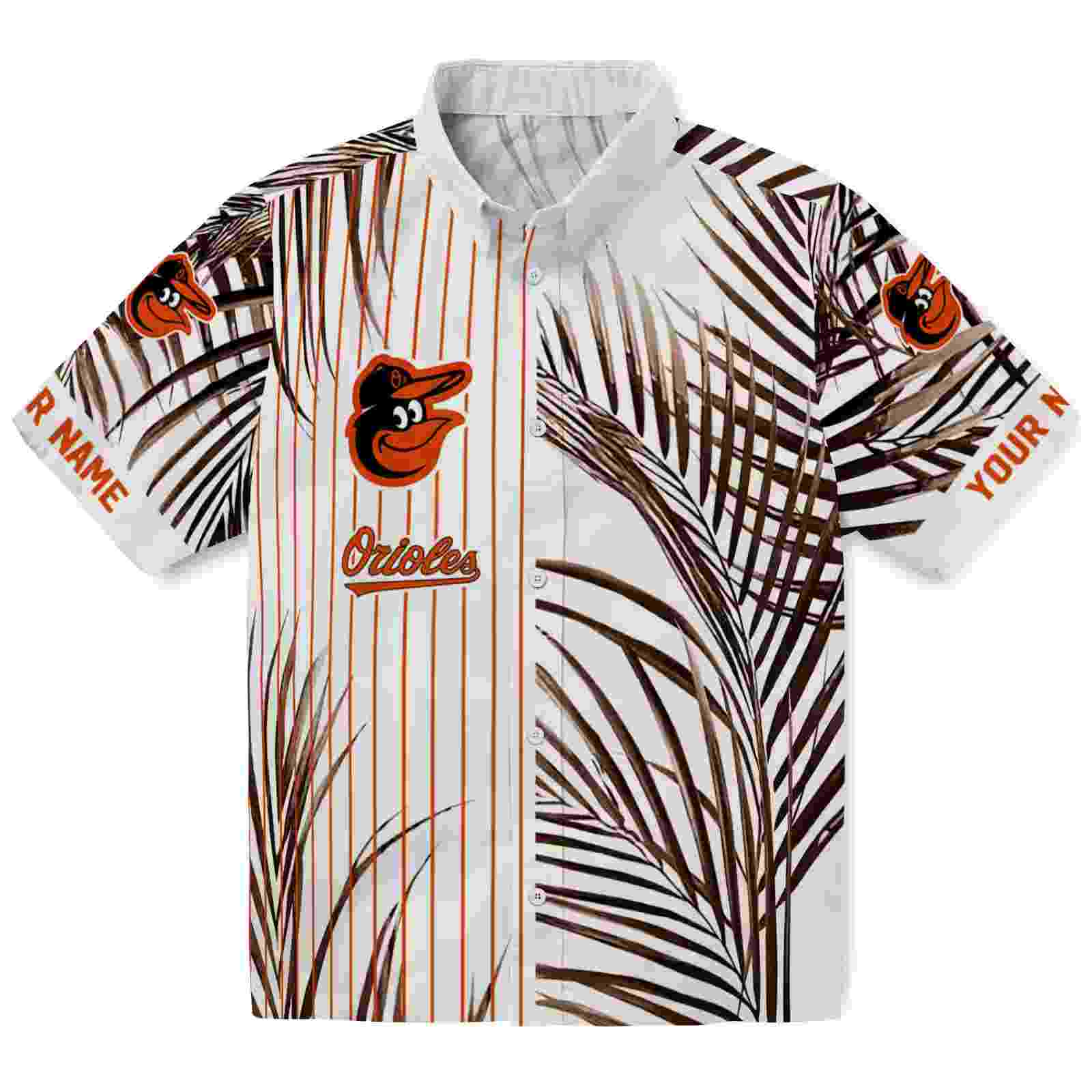 Baltimore Orioles Palm Stripes Orange Black White Hawaiian Shirt