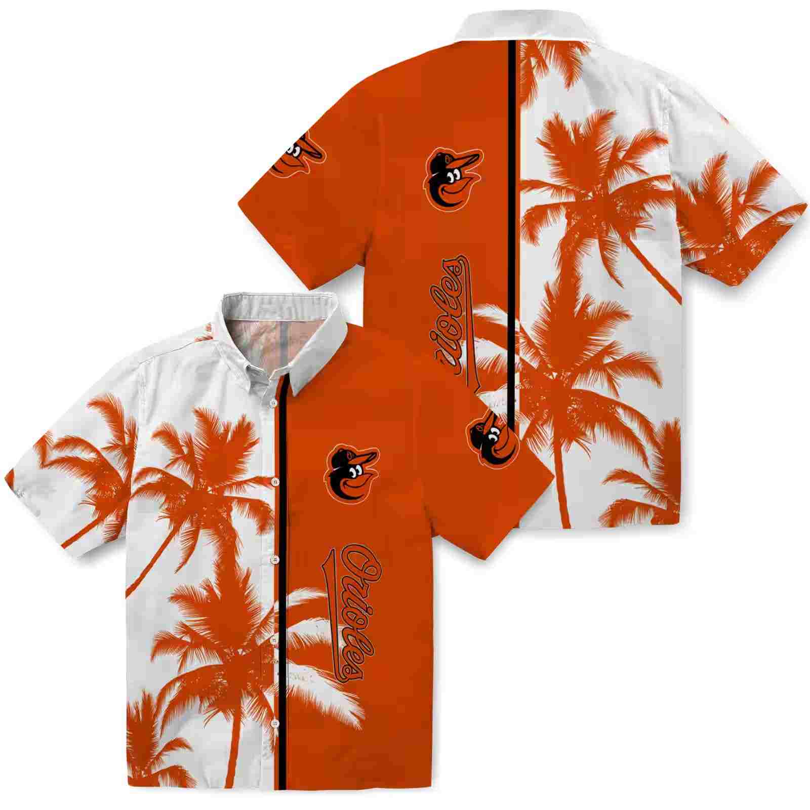 baltimore orioles palm trees orange white hawaiian shirt high quality