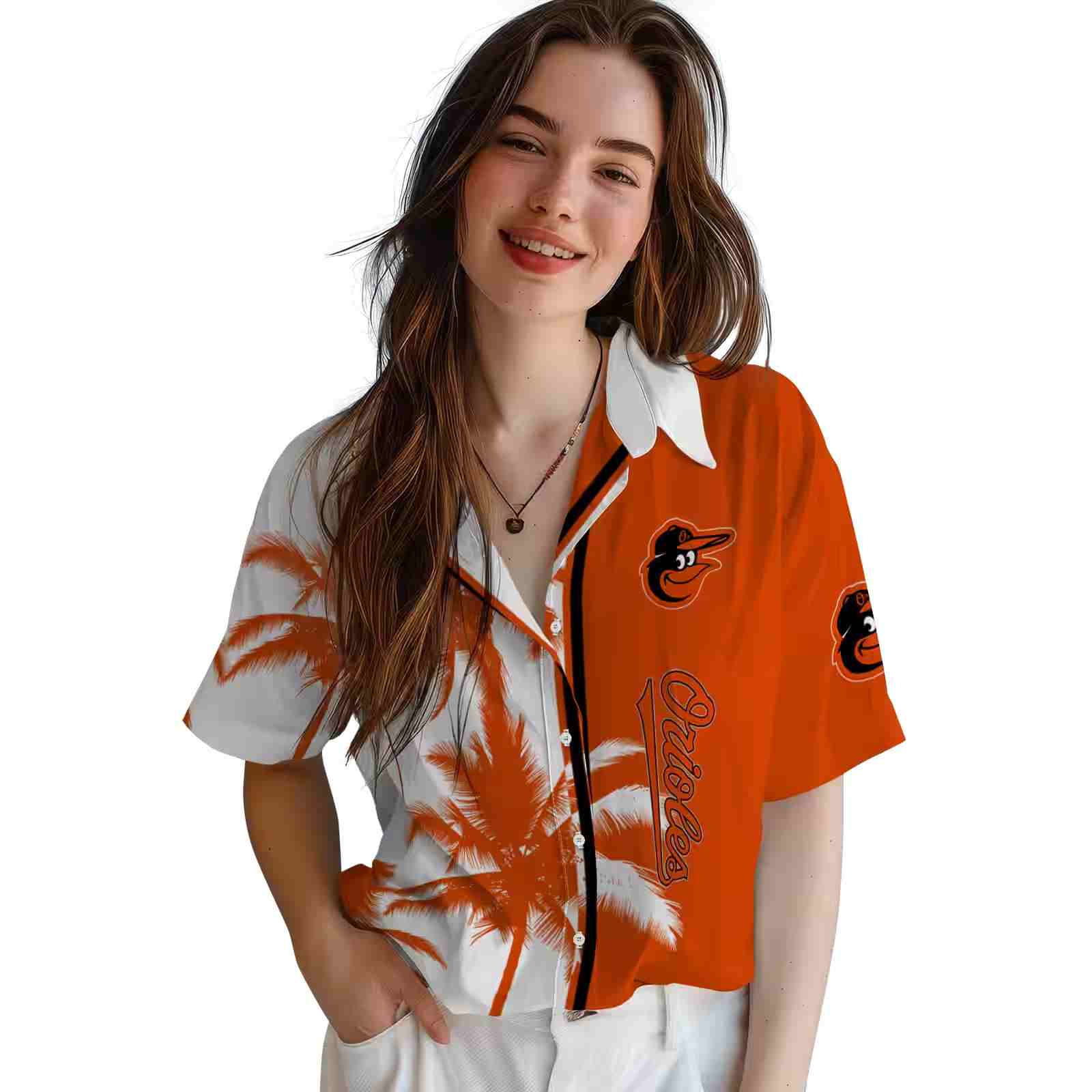 baltimore orioles palm trees orange white hawaiian shirt latest model