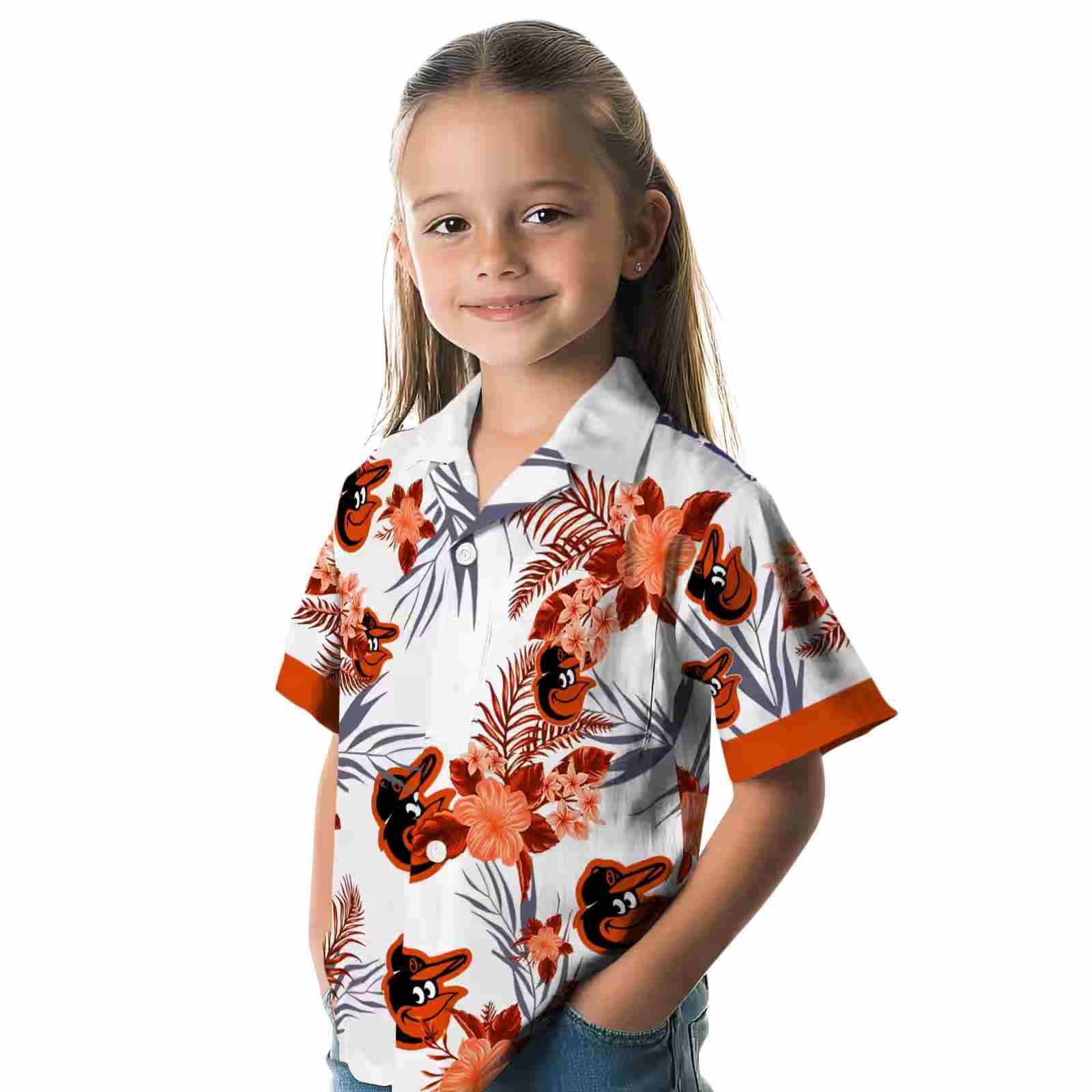 baltimore orioles patriotic hibiscus design orange white hawaiian shirt premium grade