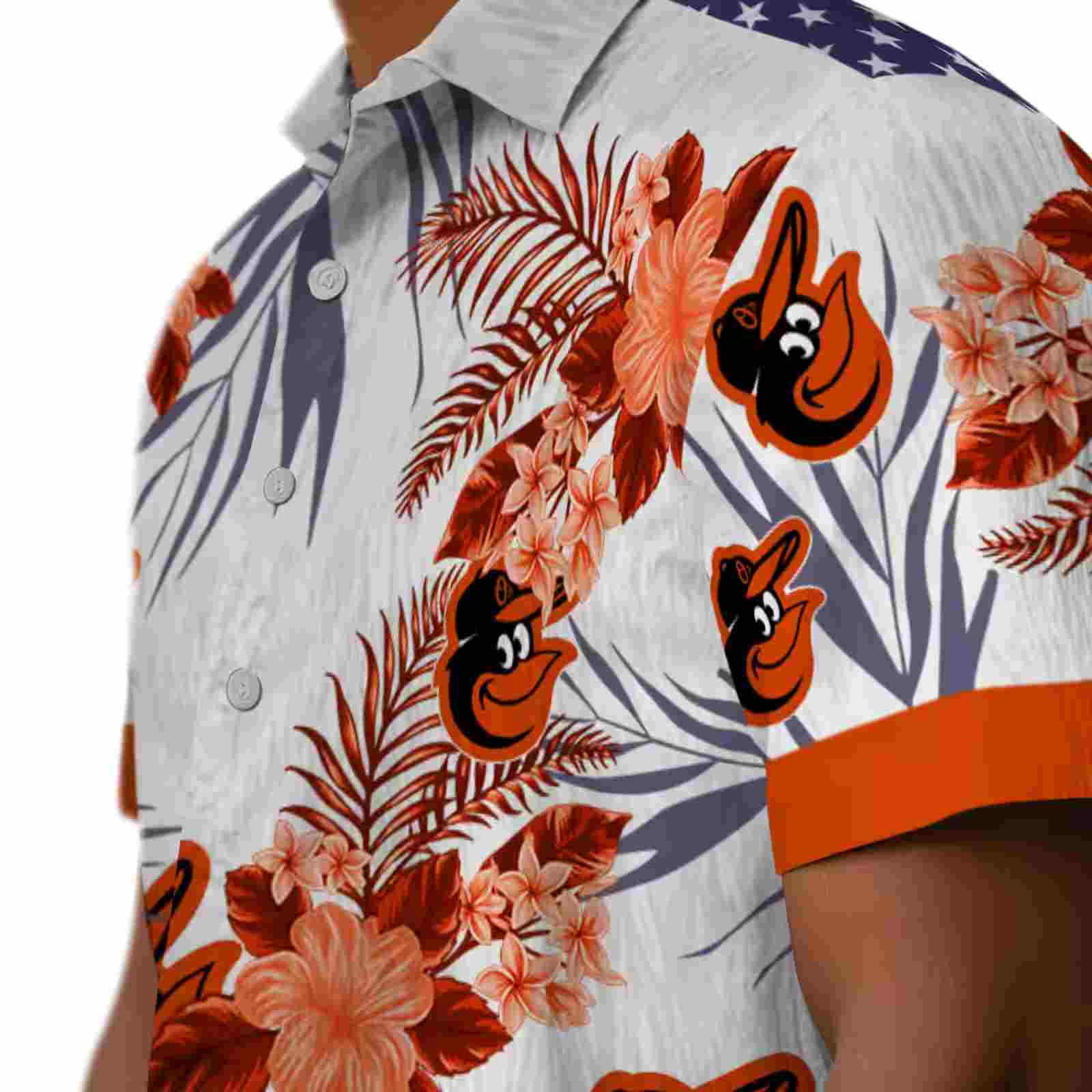 baltimore orioles patriotic hibiscus design orange white hawaiian shirt trendy