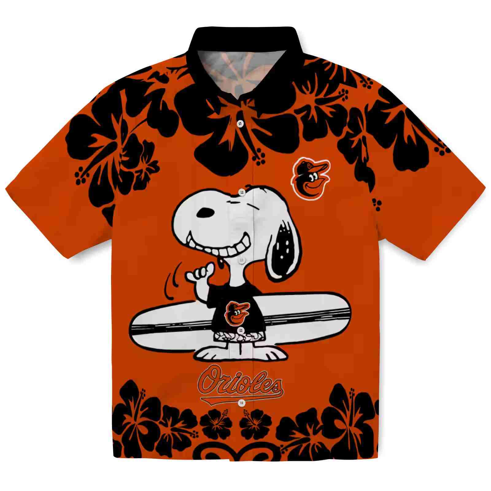 Baltimore Orioles Snoopy Surf Orange White Hawaiian Shirt