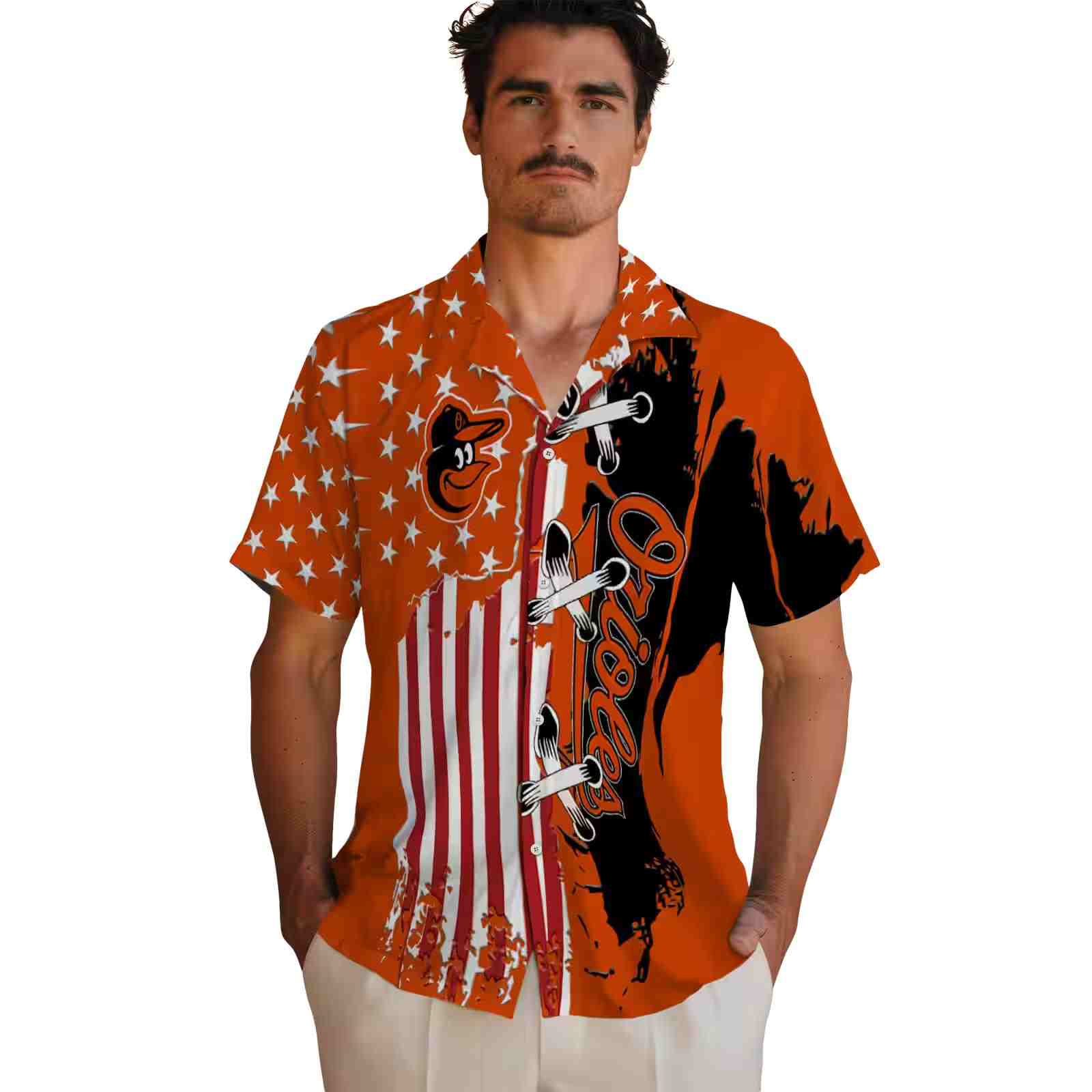 baltimore orioles stitched flag orange hawaiian shirt fashion forward