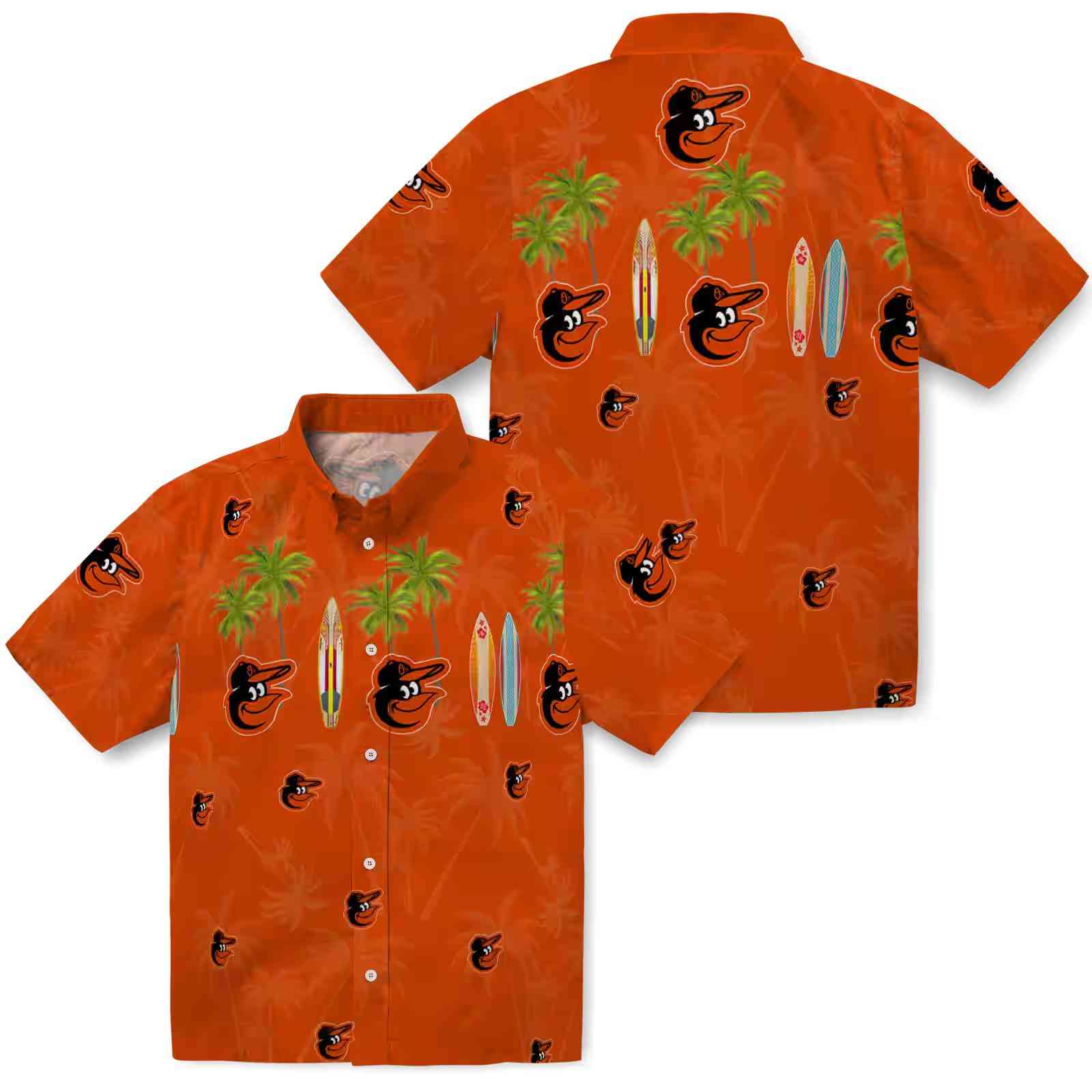 baltimore orioles surfboard palm orange hawaiian shirt high quality