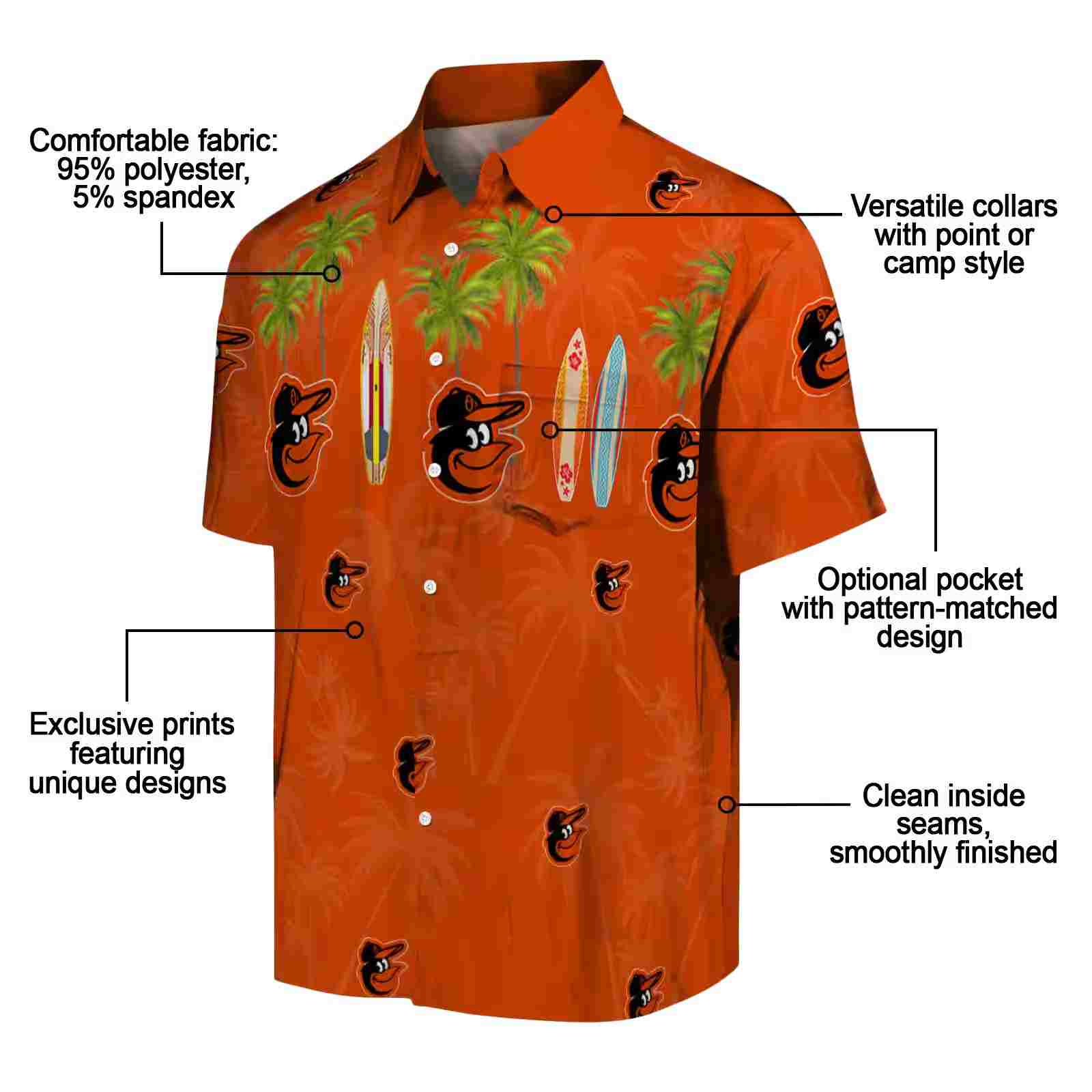 baltimore orioles surfboard palm orange hawaiian shirt new arrival