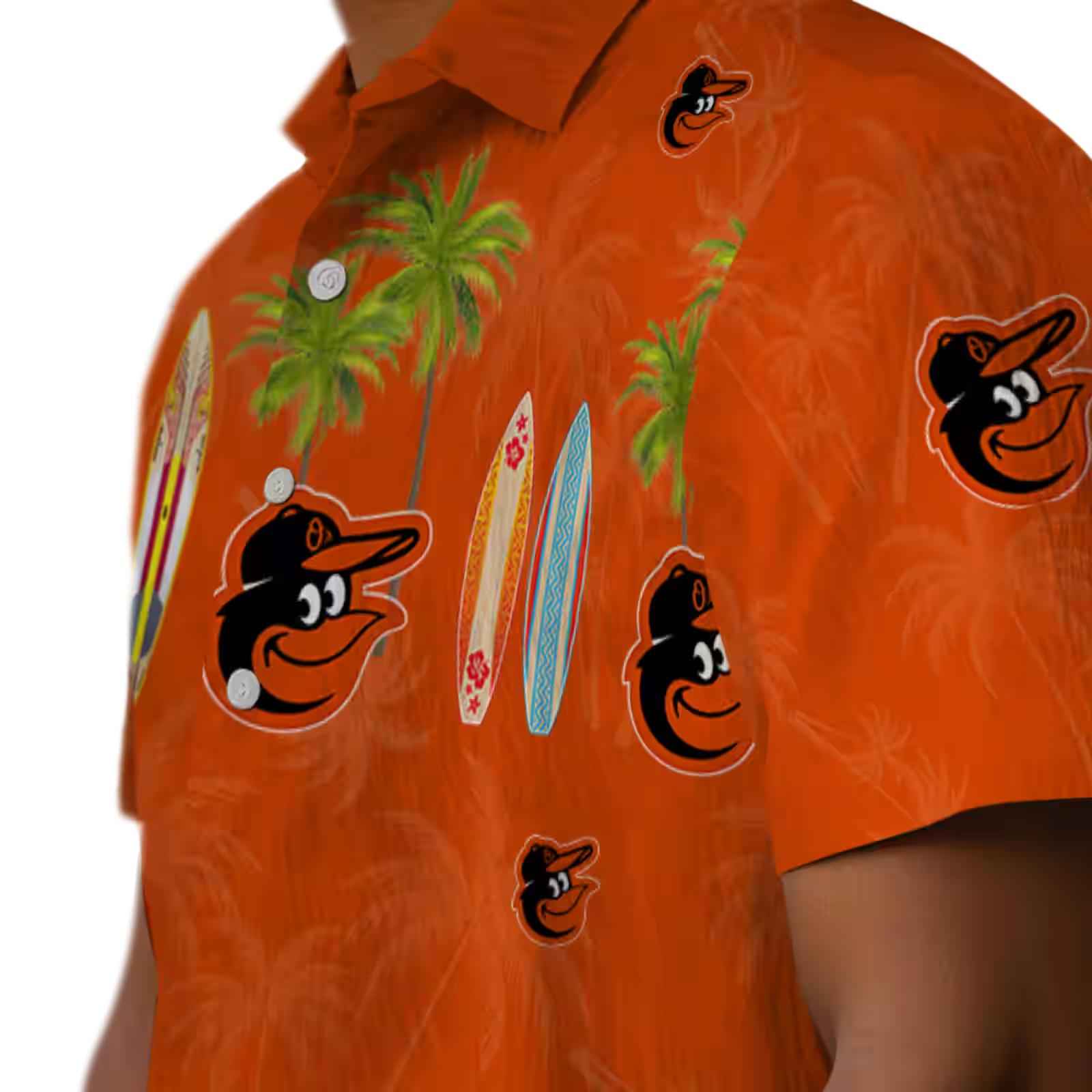 baltimore orioles surfboard palm orange hawaiian shirt trendy