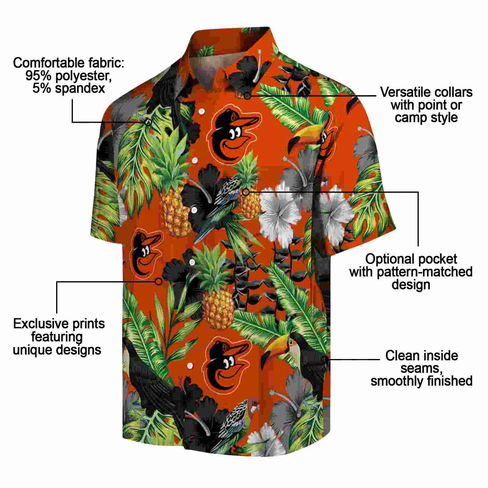 baltimore orioles toucan hibiscus pineapple orange green hawaiian shirt new arrival