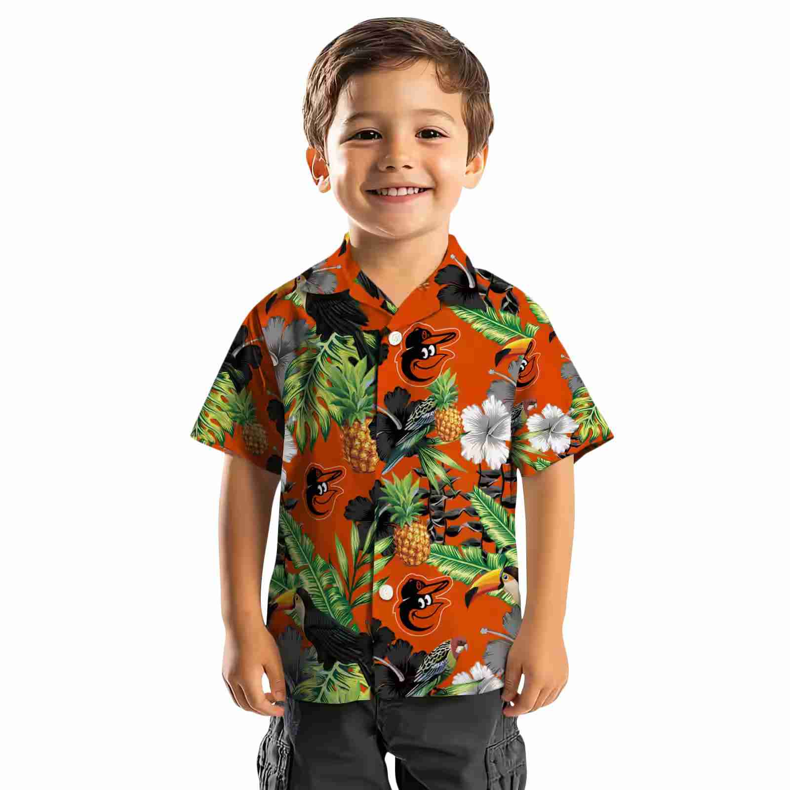 baltimore orioles toucan hibiscus pineapple orange green hawaiian shirt top rated