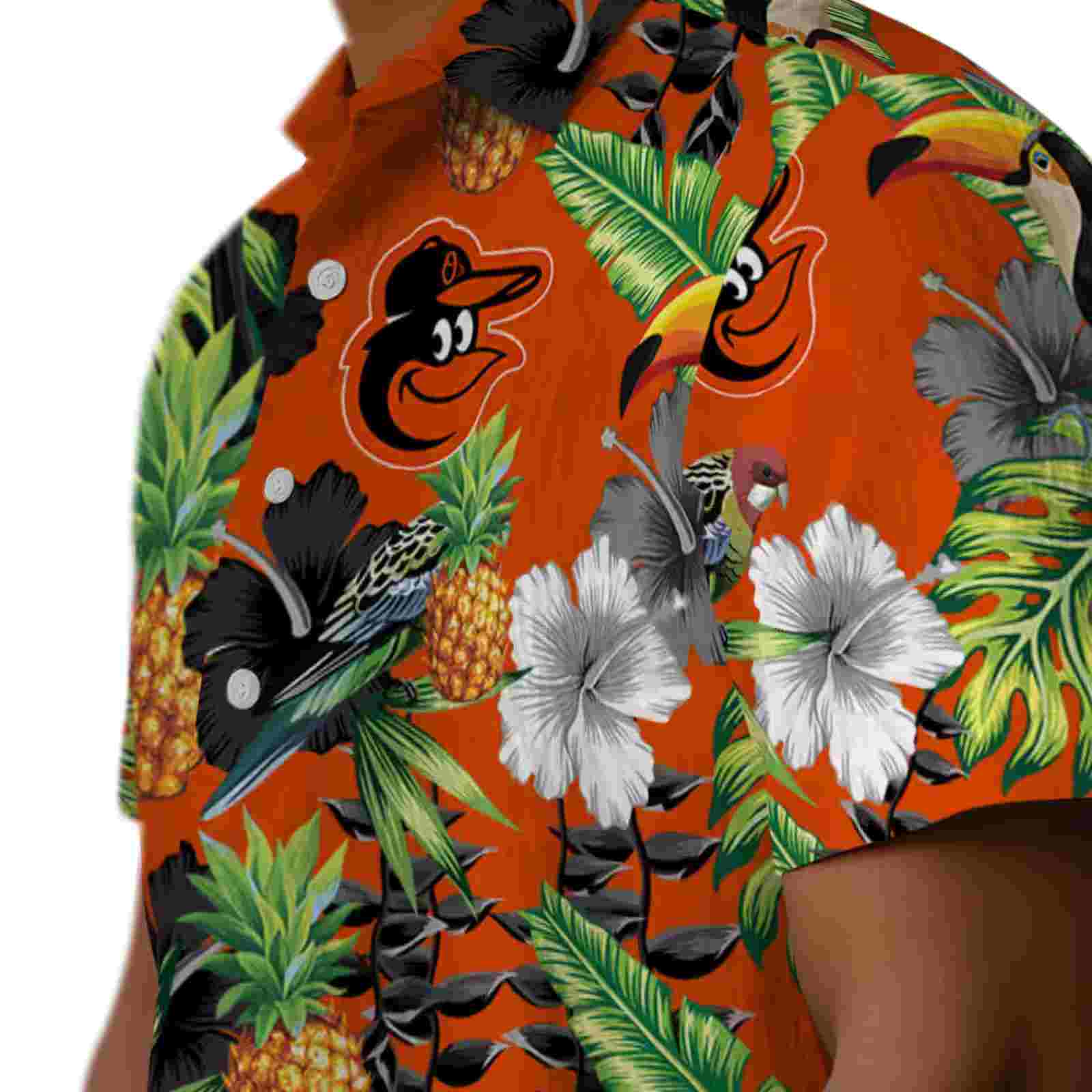 baltimore orioles toucan hibiscus pineapple orange green hawaiian shirt trendy