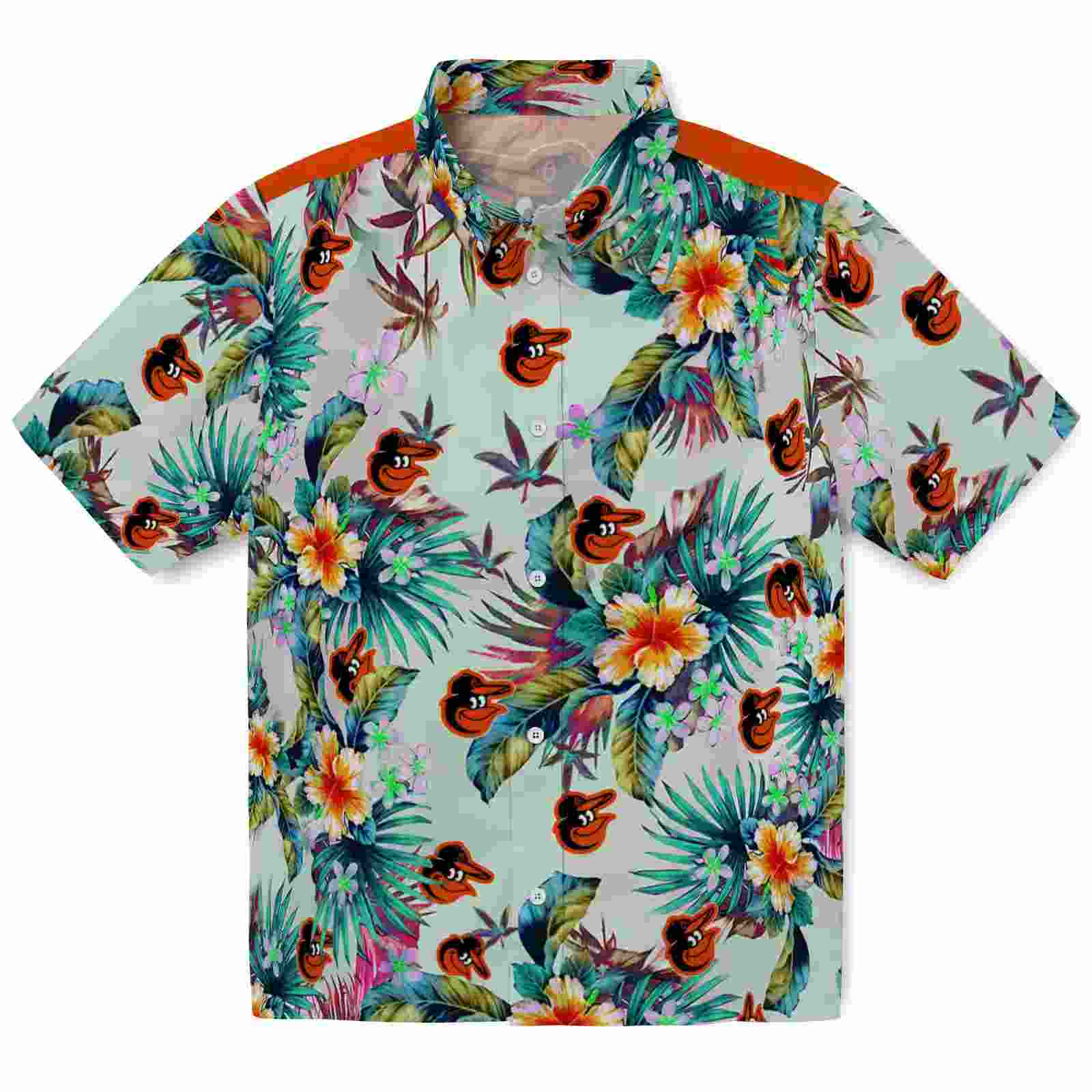 Baltimore Orioles Tropical Foliage Green Hawaiian Shirt