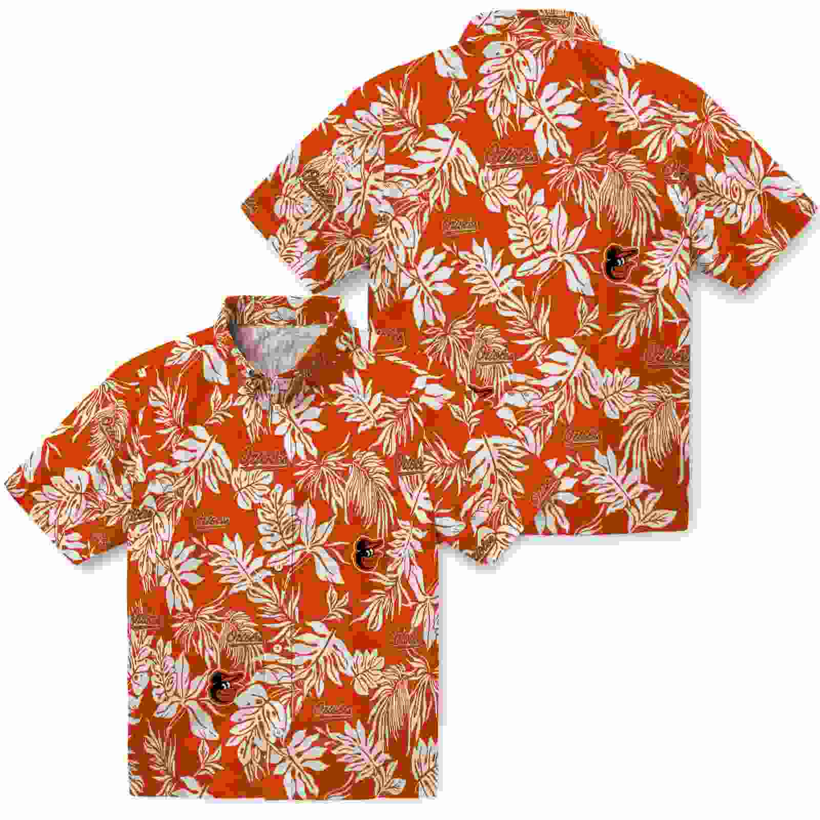 baltimore orioles tropical leaf orange white hawaiian shirt high quality