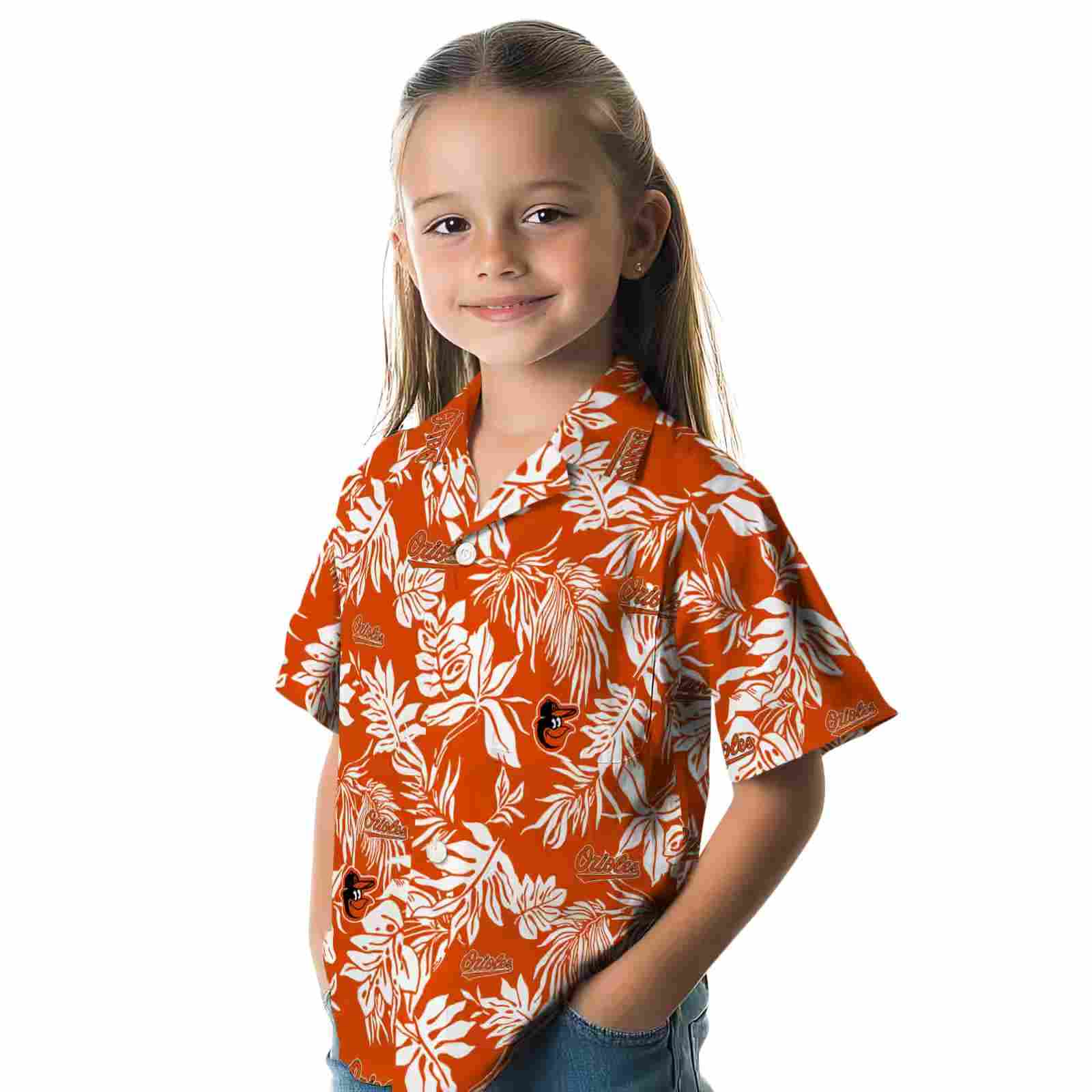 baltimore orioles tropical leaf orange white hawaiian shirt premium grade