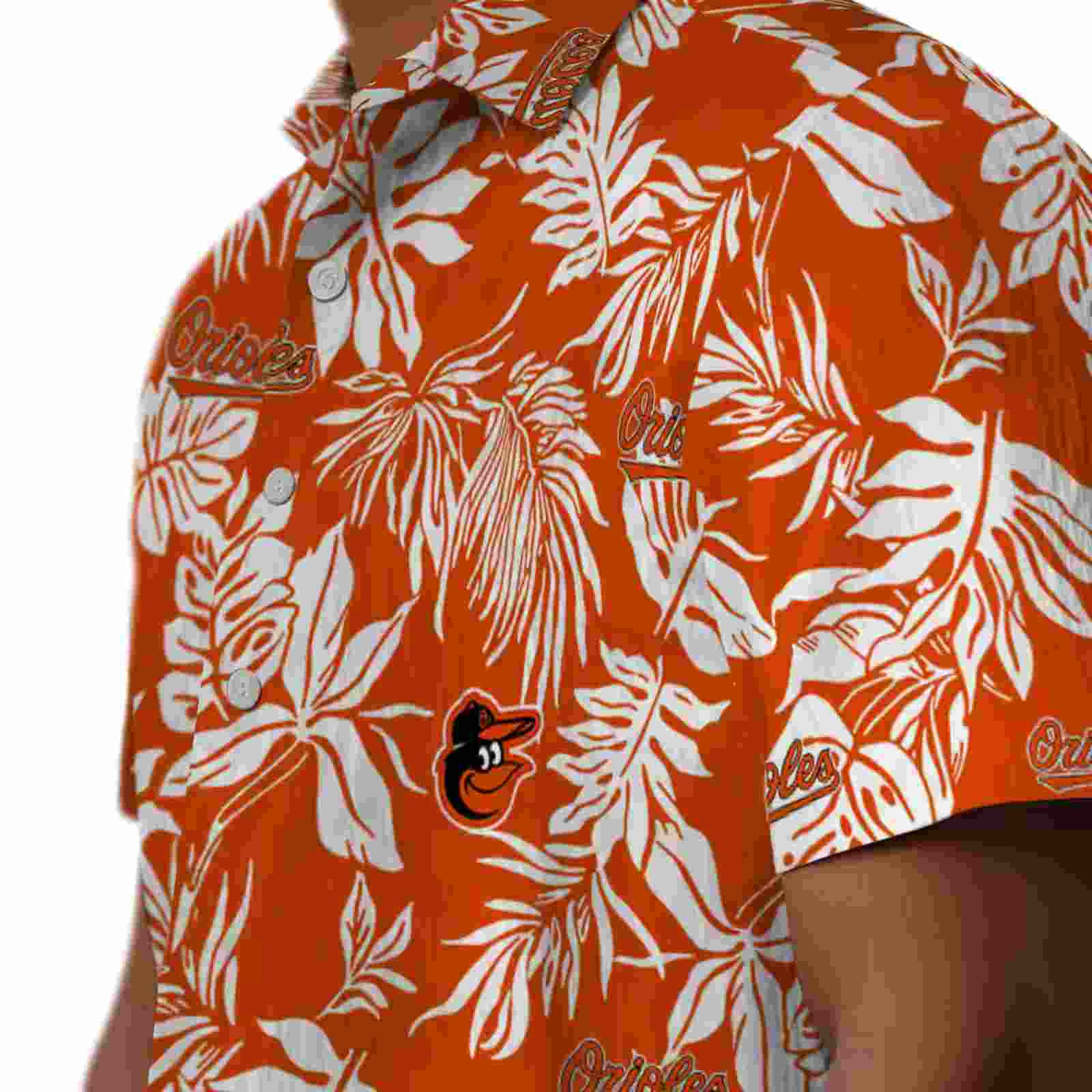 baltimore orioles tropical leaf orange white hawaiian shirt trendy