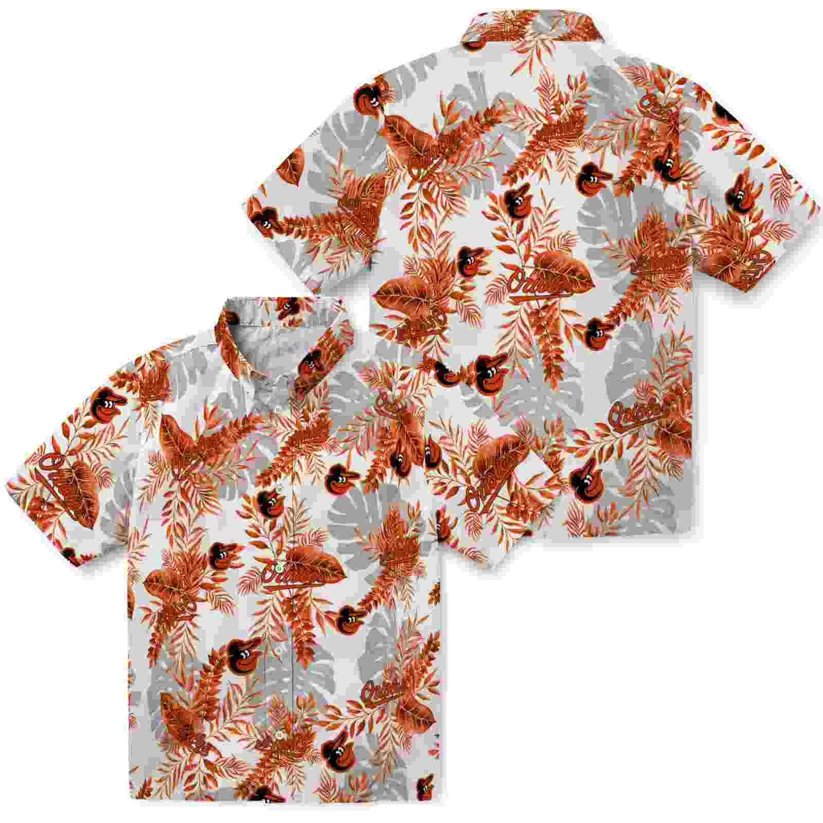 baltimore orioles tropical leaves white hawaiian shirt high quality