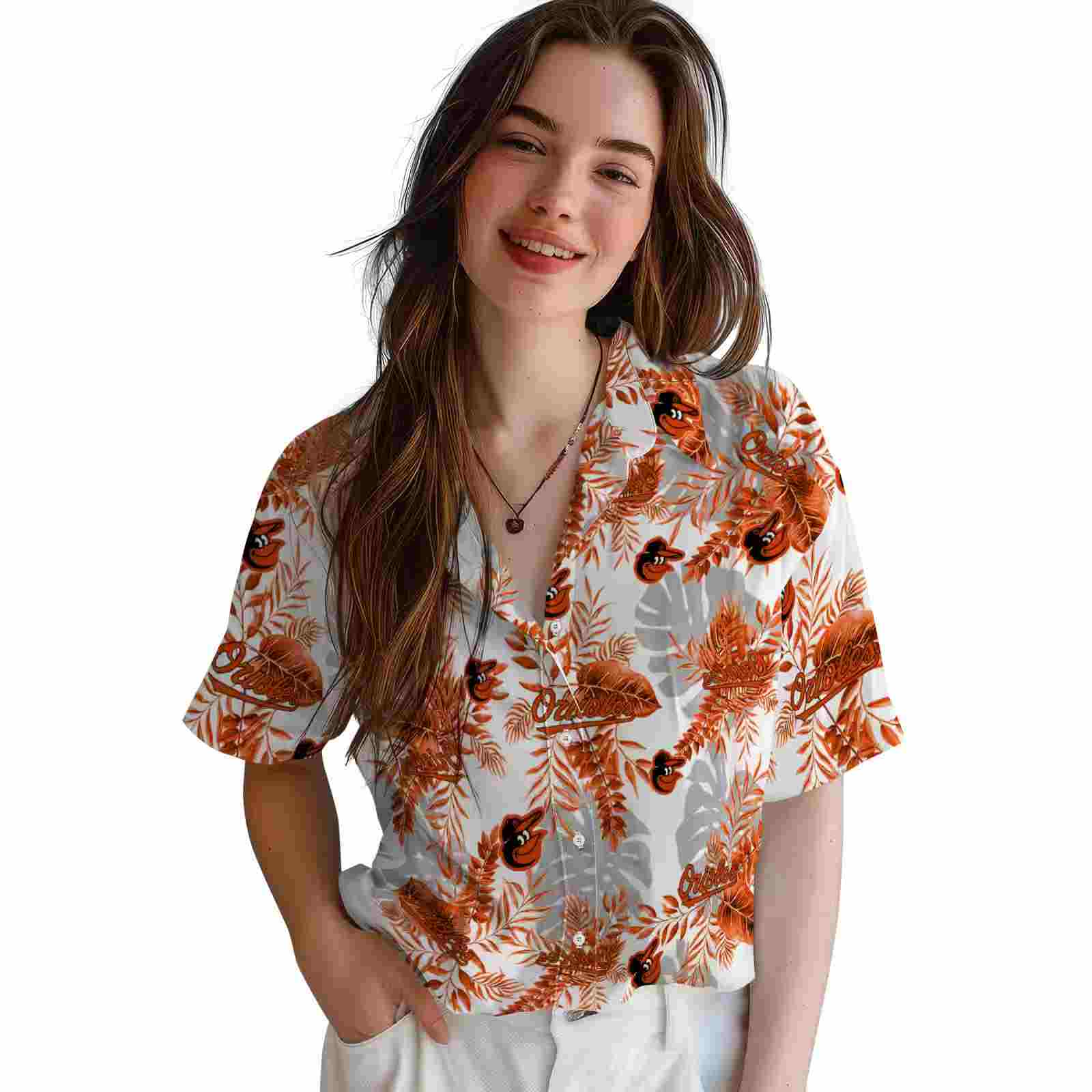 baltimore orioles tropical leaves white hawaiian shirt latest model