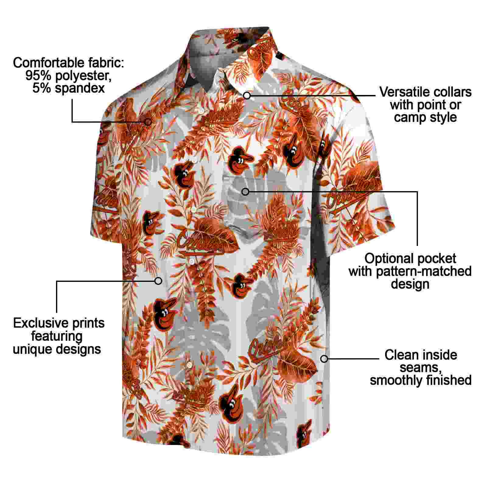 baltimore orioles tropical leaves white hawaiian shirt new arrival