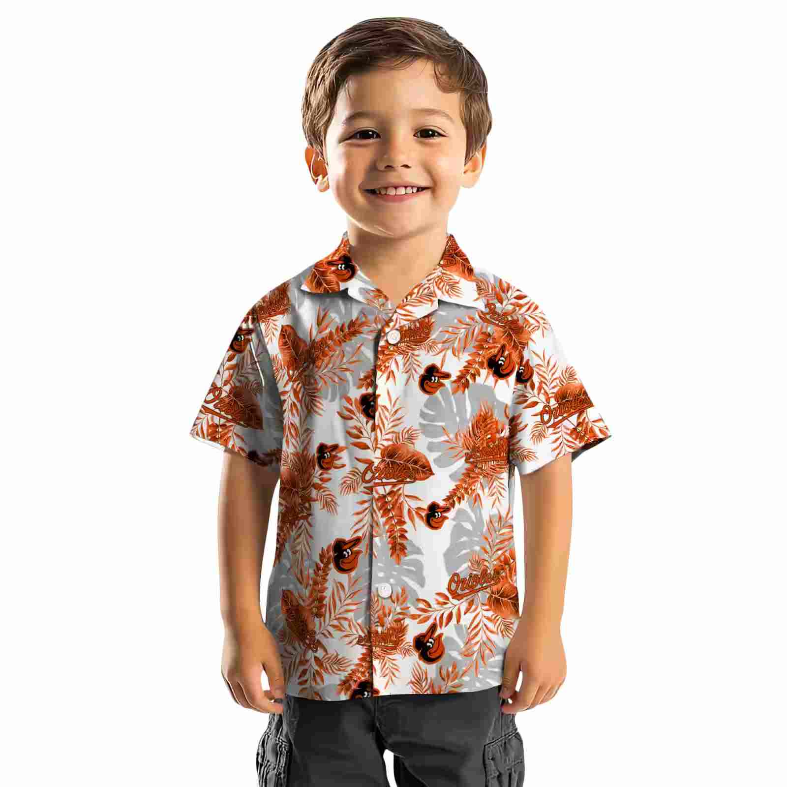 baltimore orioles tropical leaves white hawaiian shirt top rated