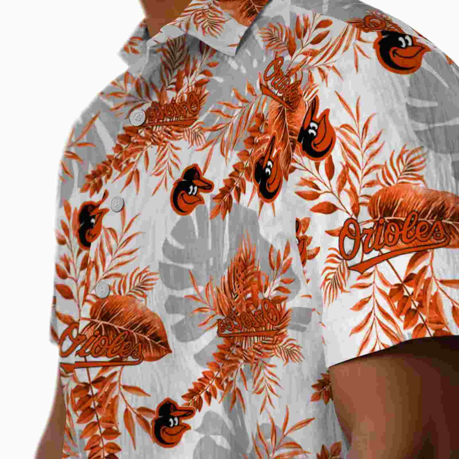 baltimore orioles tropical leaves white hawaiian shirt trendy