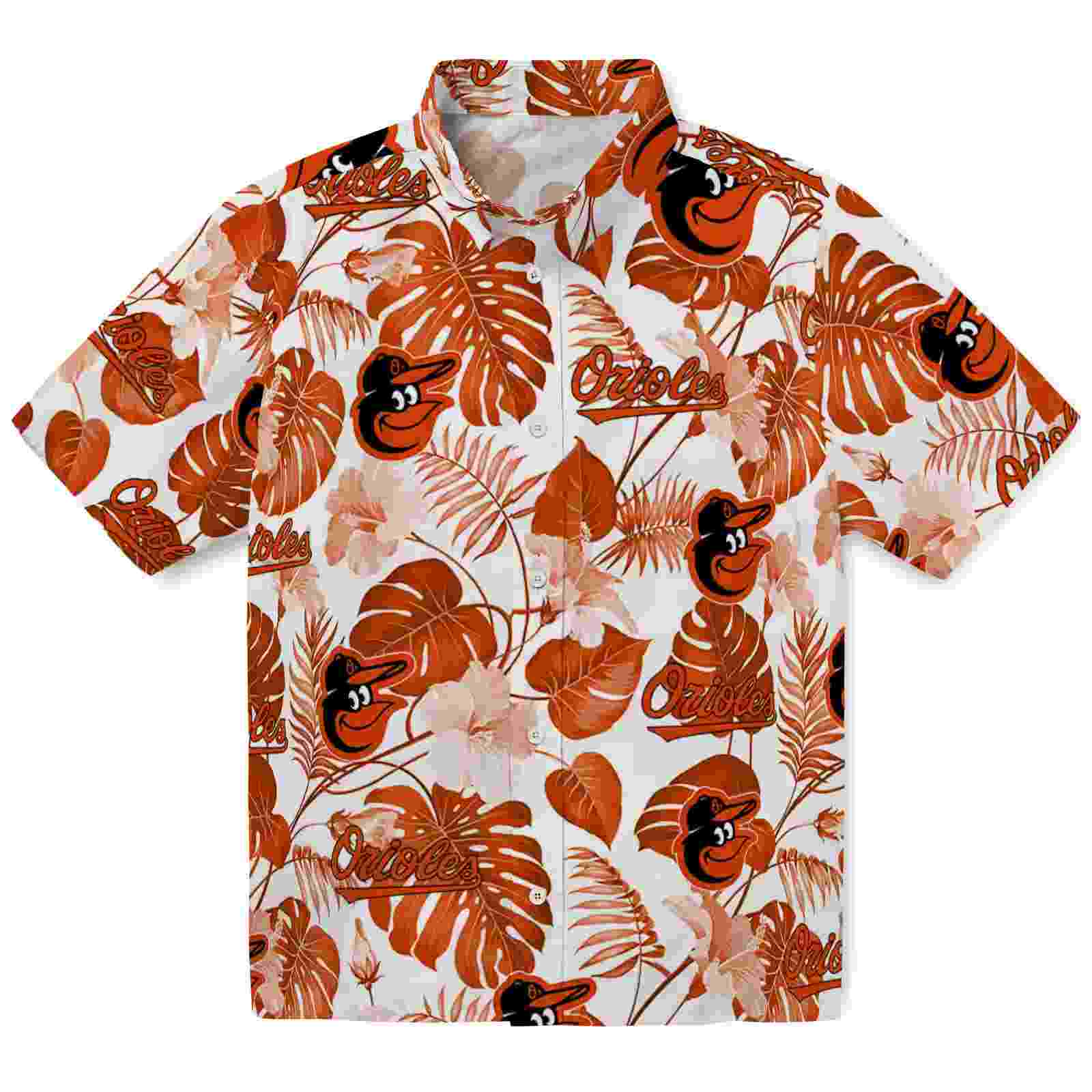 Baltimore Orioles Tropical Plants Orange White Hawaiian Shirt