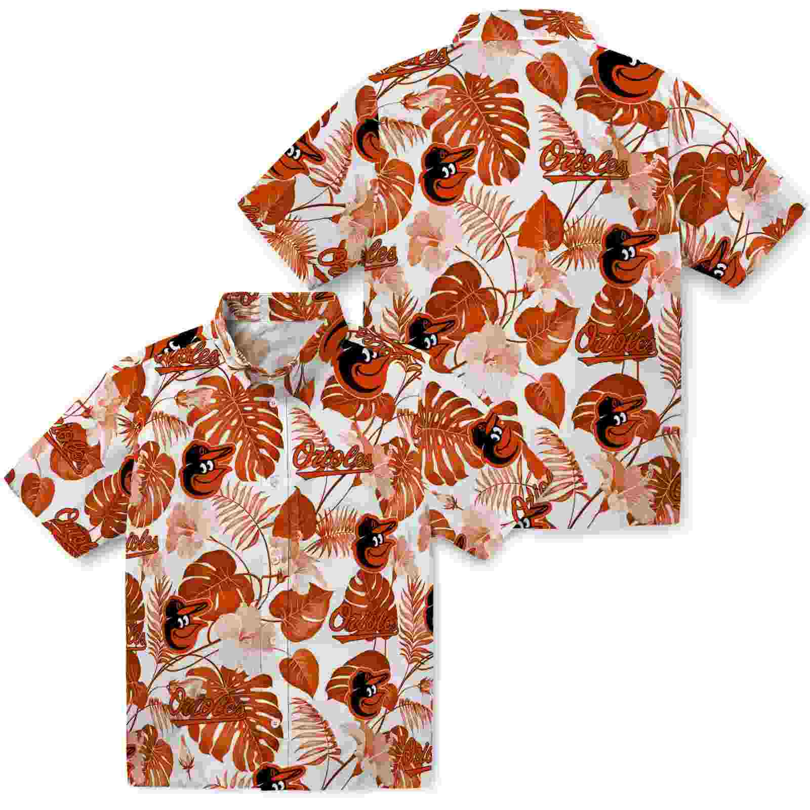 baltimore orioles tropical plants orange white hawaiian shirt high quality