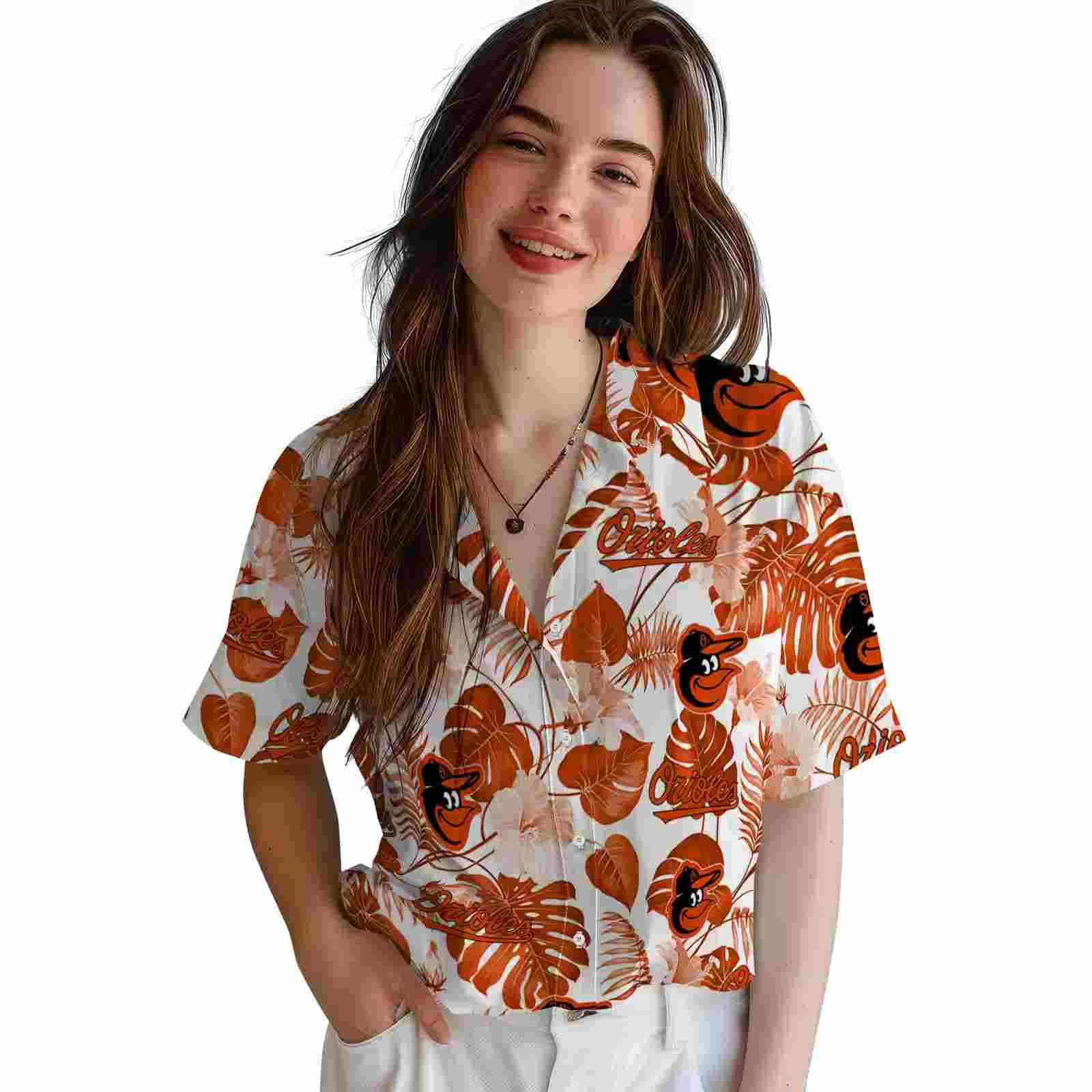 baltimore orioles tropical plants orange white hawaiian shirt latest model