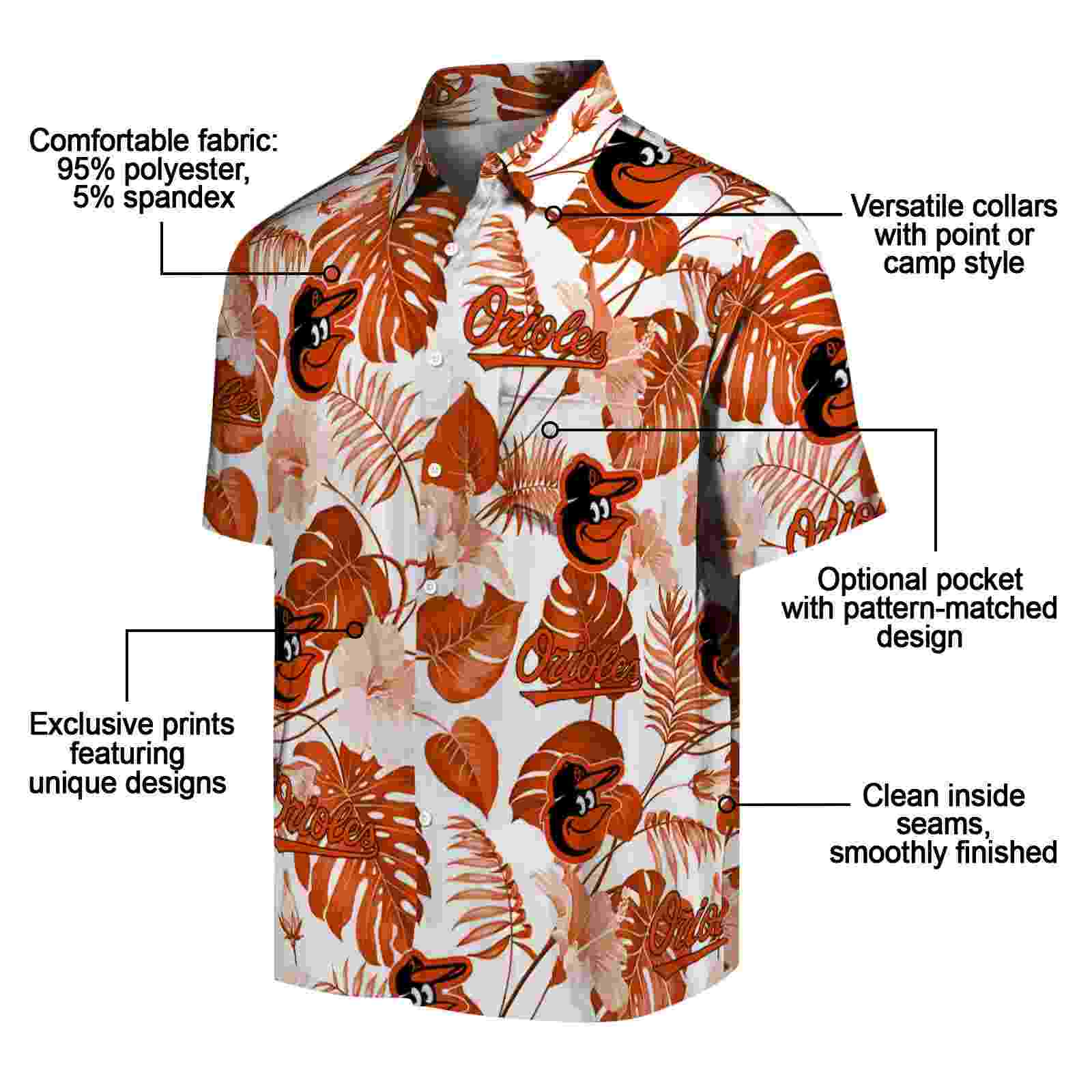 baltimore orioles tropical plants orange white hawaiian shirt new arrival