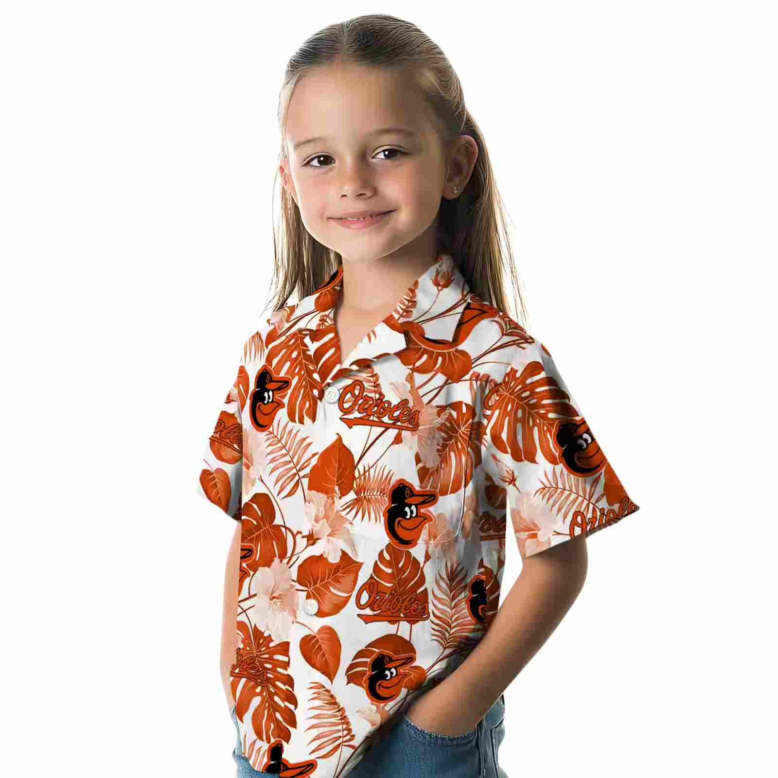 baltimore orioles tropical plants orange white hawaiian shirt premium grade