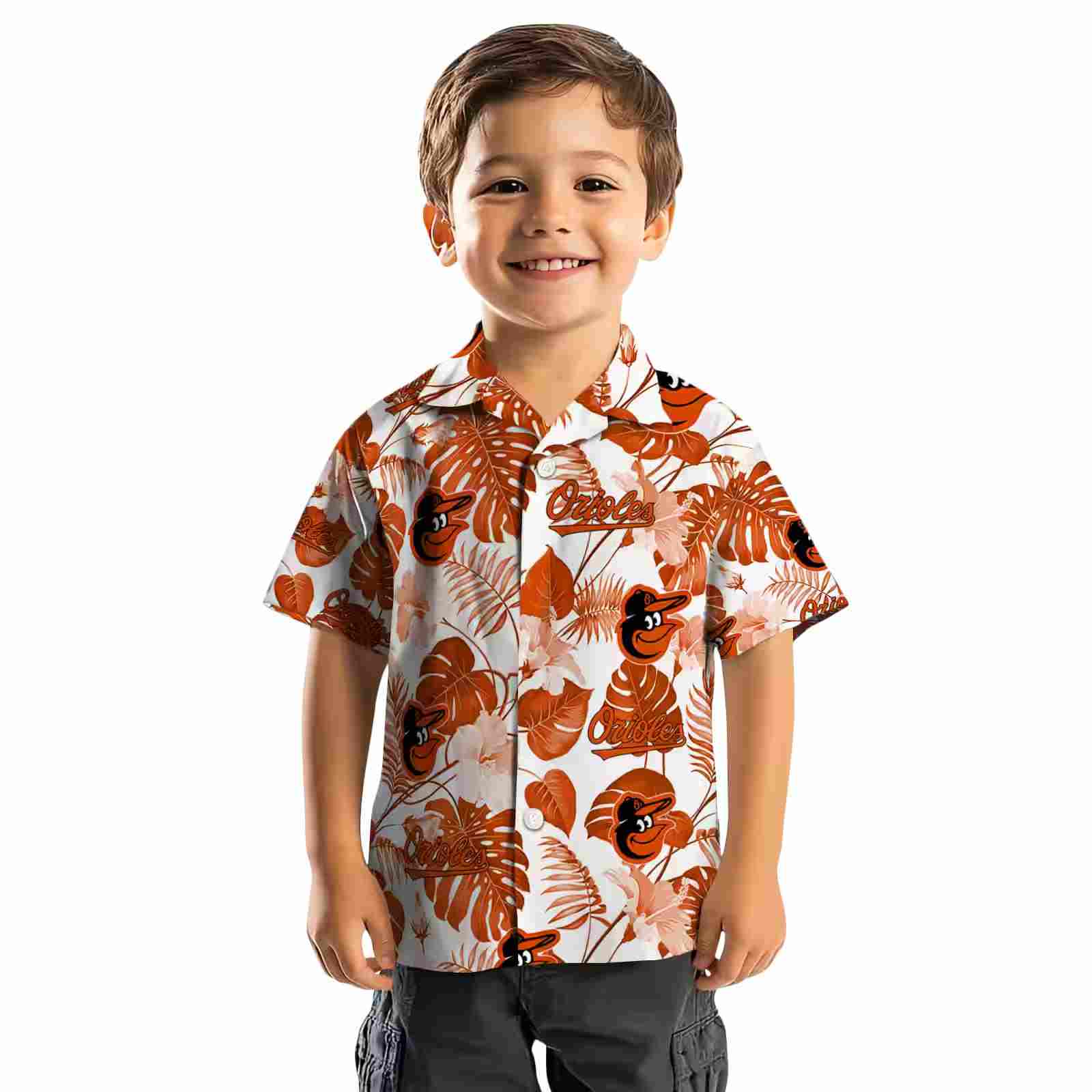 baltimore orioles tropical plants orange white hawaiian shirt top rated