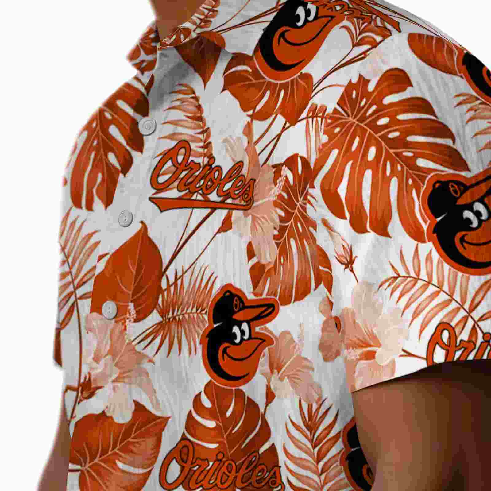 baltimore orioles tropical plants orange white hawaiian shirt trendy