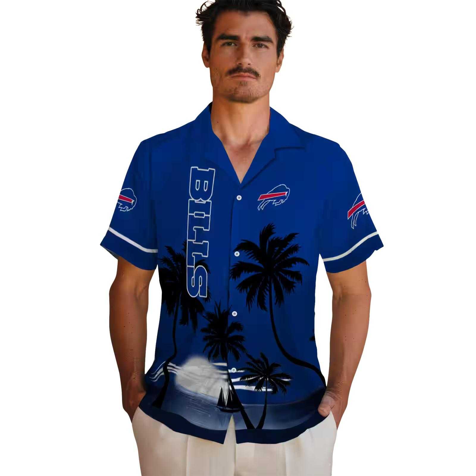 buffalo bills beach sunset blue black hawaiian shirt fashion forward